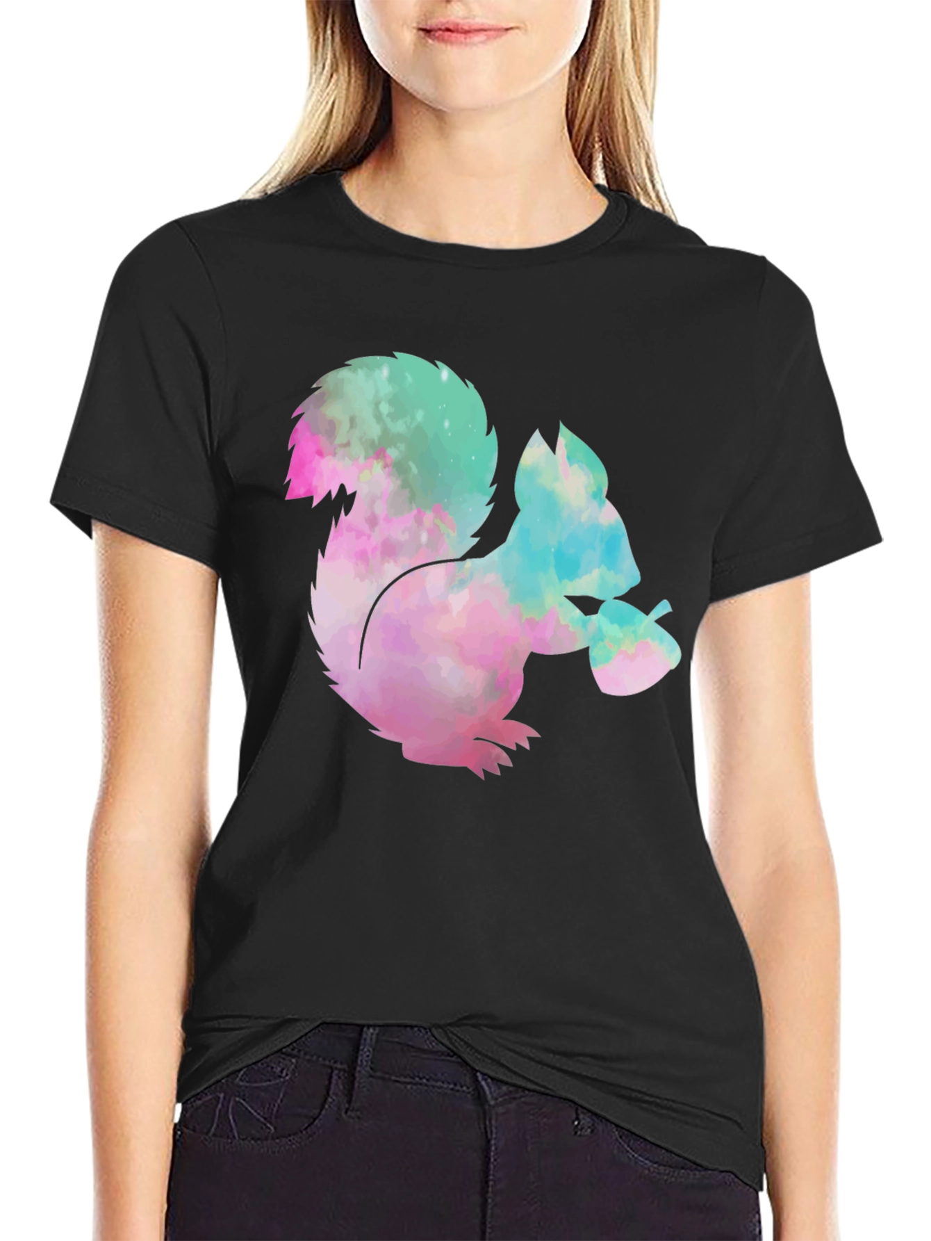 Black Squirrel Tie-Dye Graphic T-Shirt - Black Cotton Tee view 2