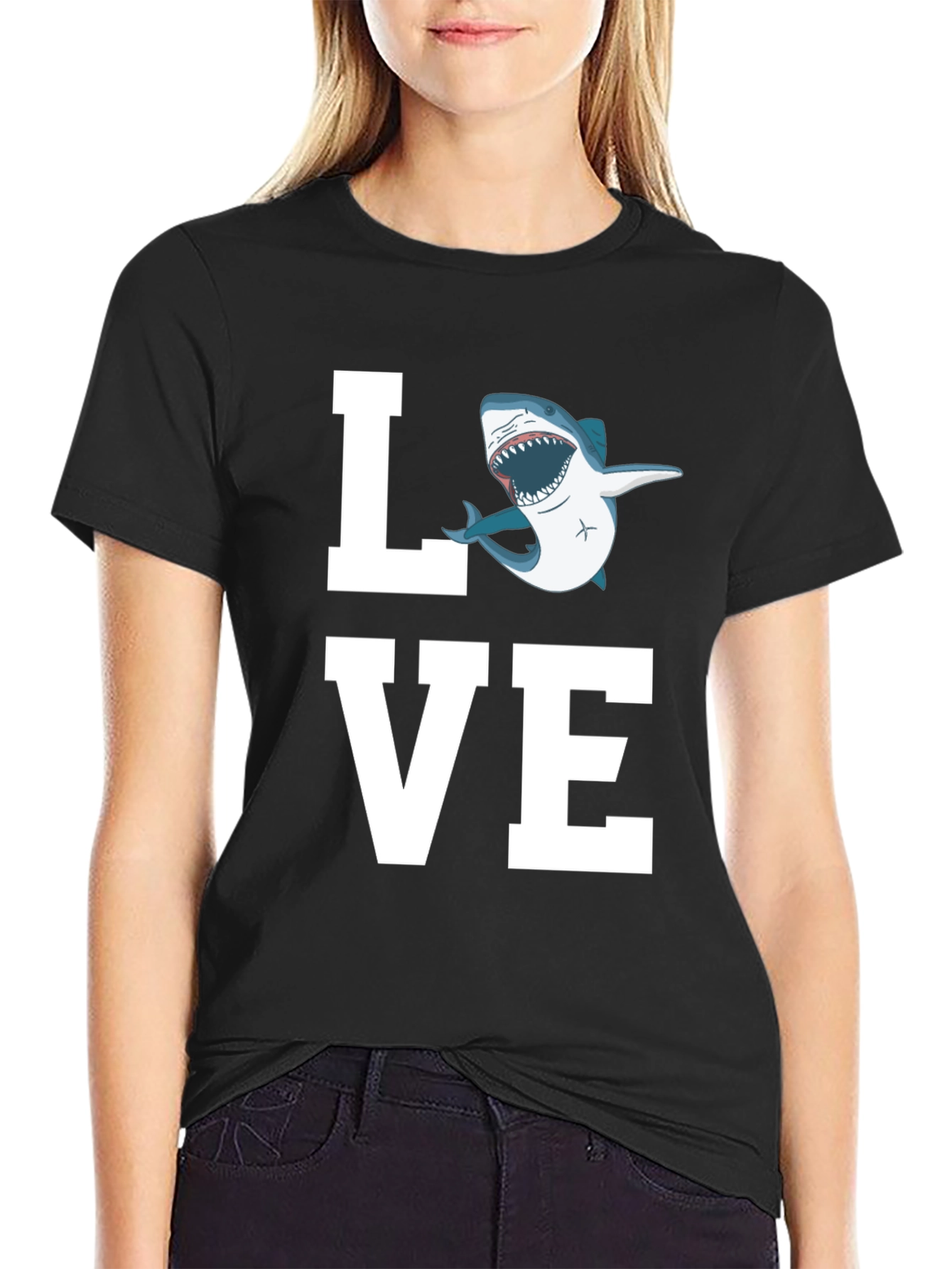 Black Love Shark T-Shirt - Great White Tee view 2
