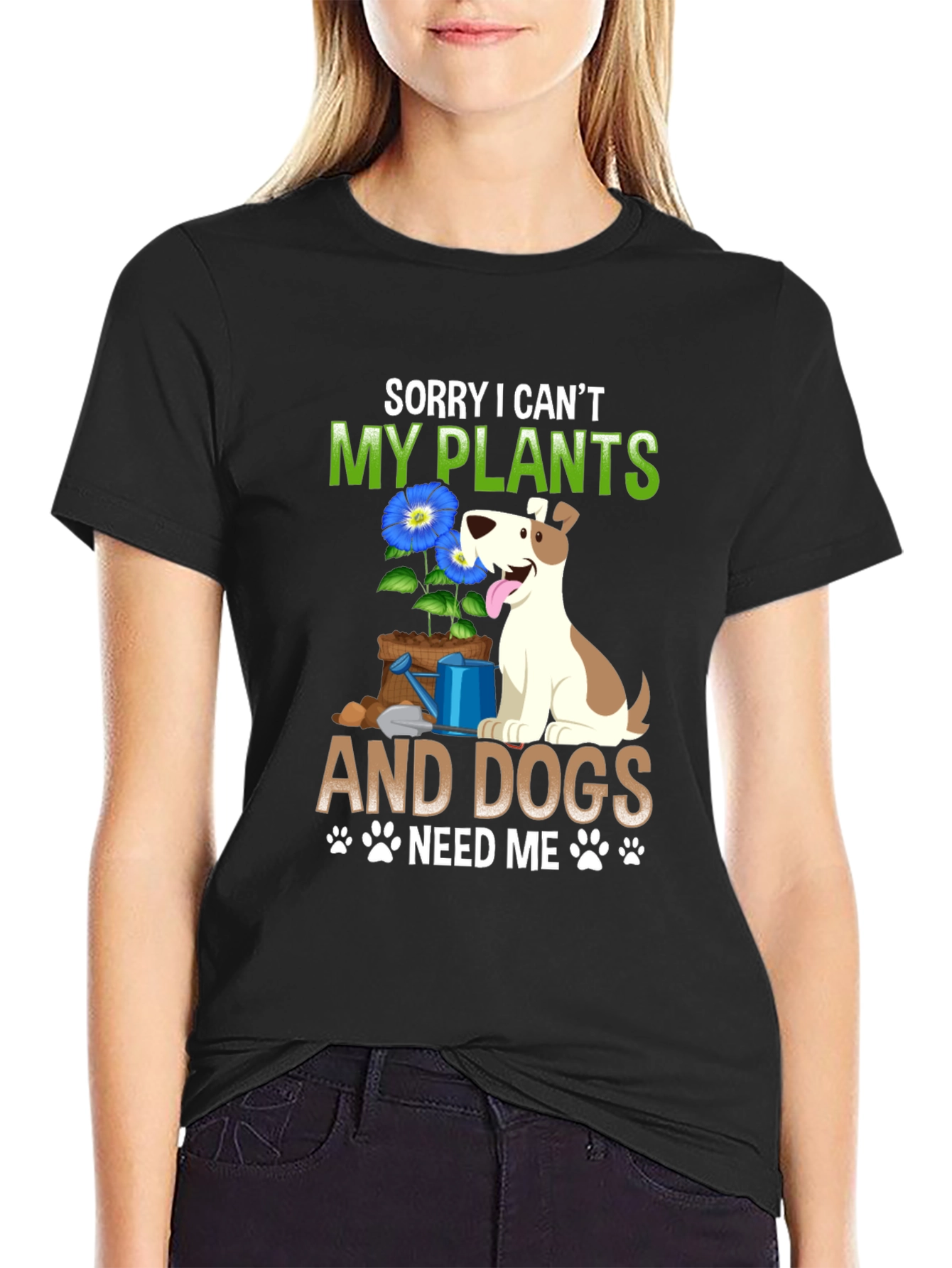 Black Sorry I Can't, My Plants & Dogs Tee view 2