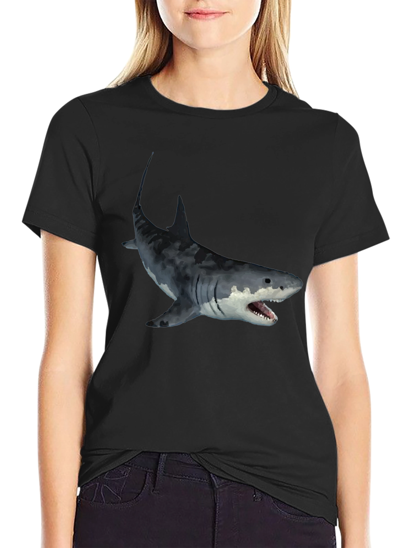 Black Men's Black Shark Graphic T-Shirt view 2