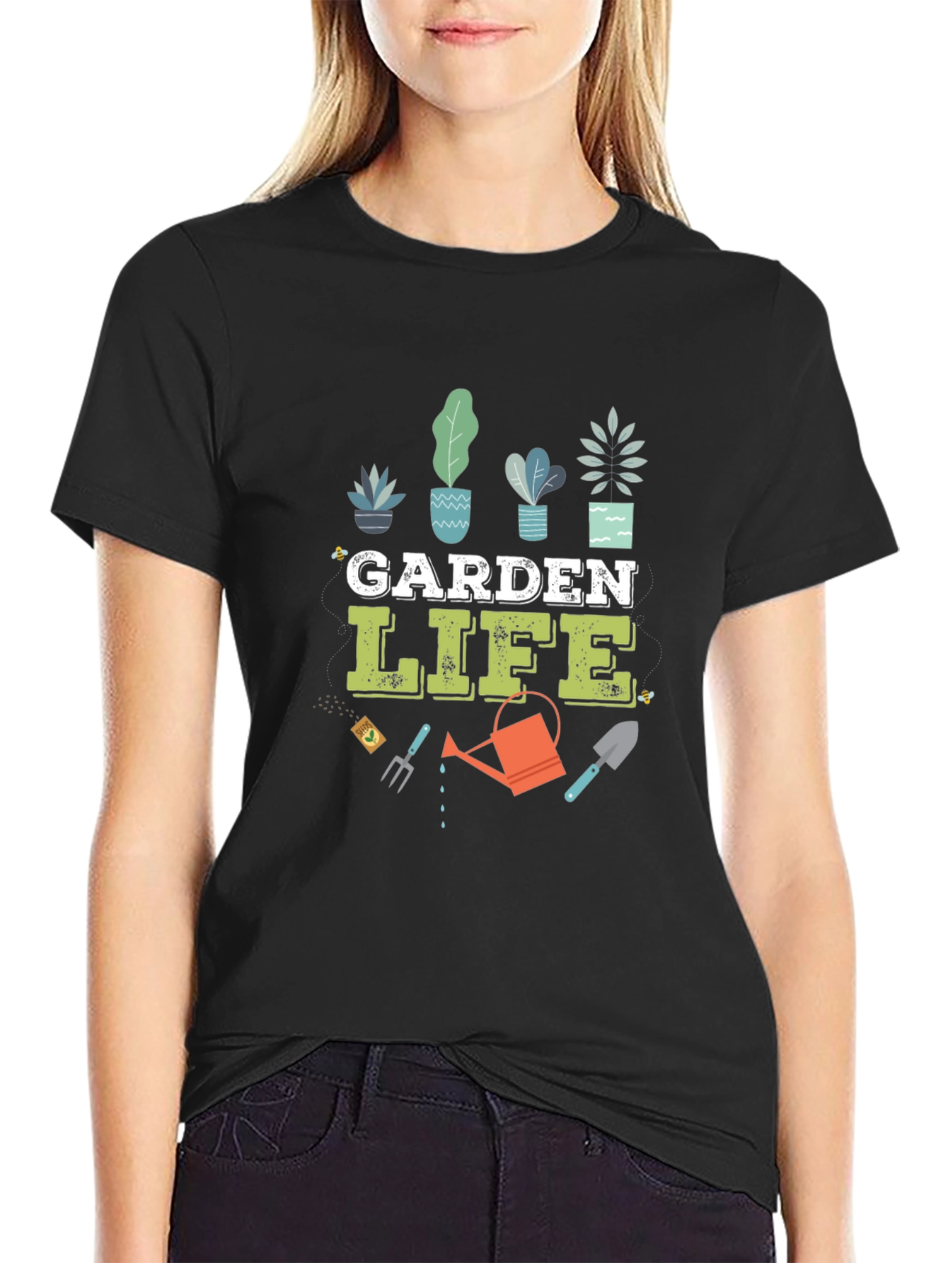 Black Garden Life Graphic T-Shirt - Black Cotton Blend Tee view 2