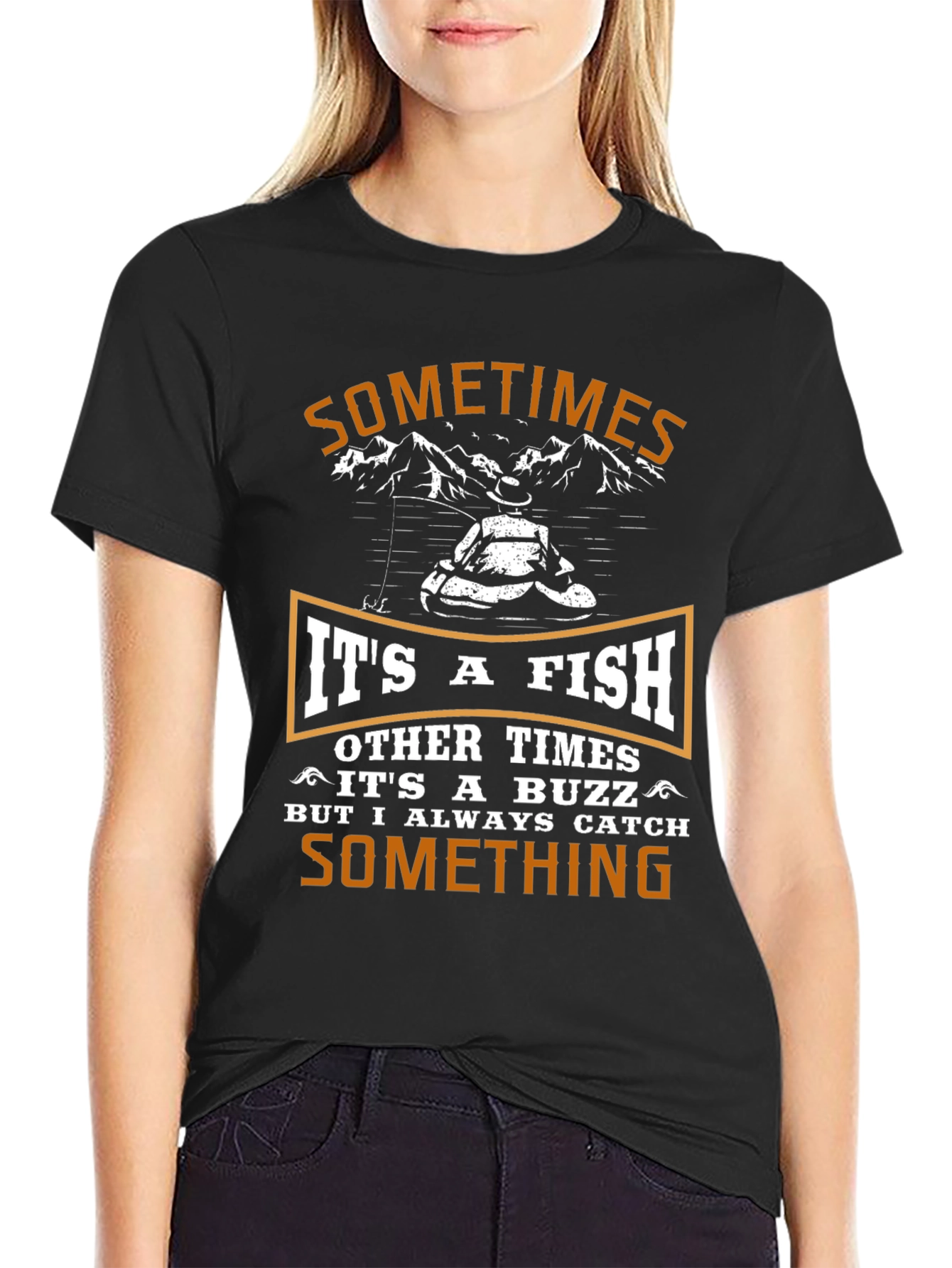 Black Fishing T-Shirt - Catch Something Humorous Tee view 2