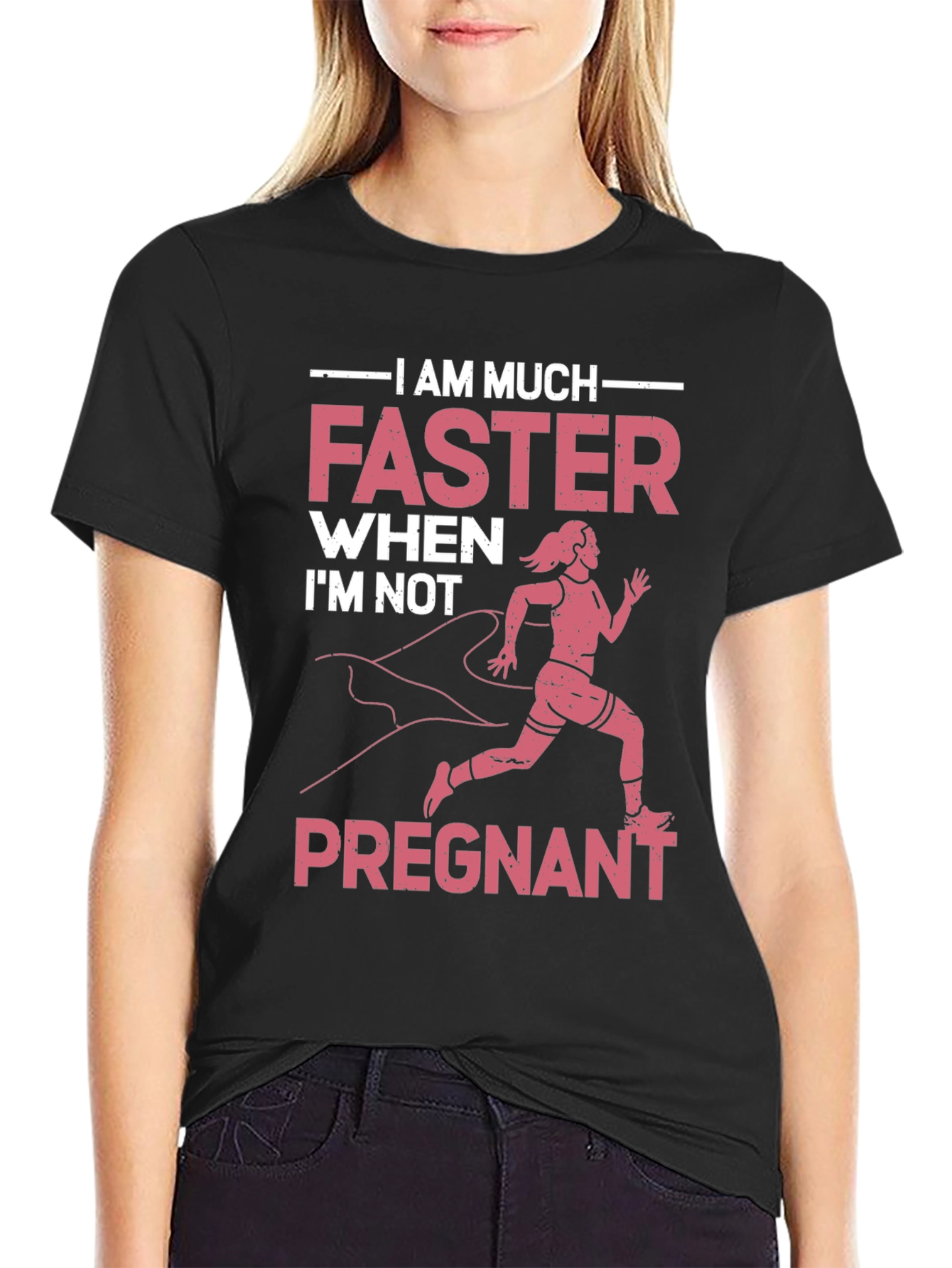 Black Funny Pregnancy Running T-Shirt view 2