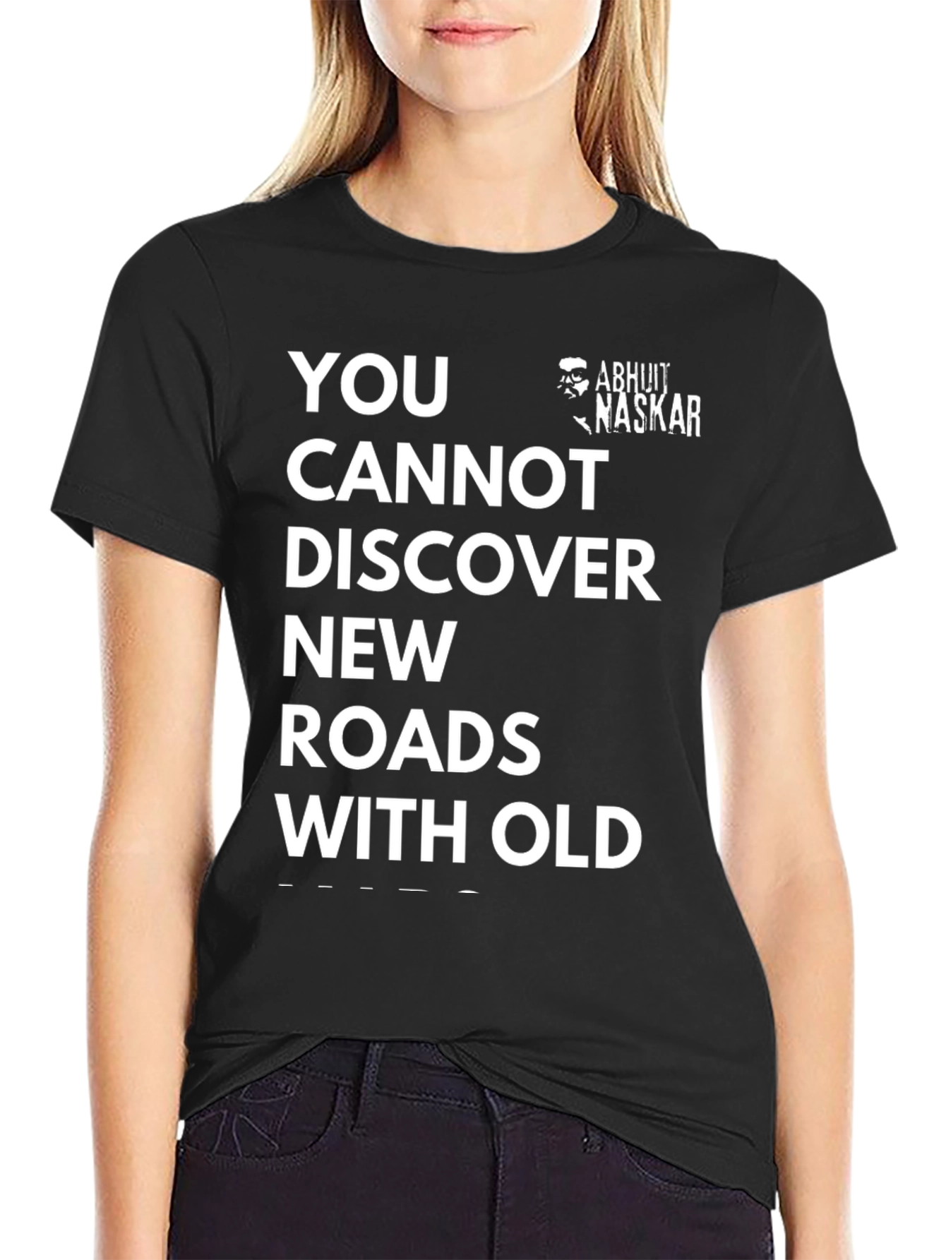 Black Motivational T-Shirt - Discover New Roads view 2