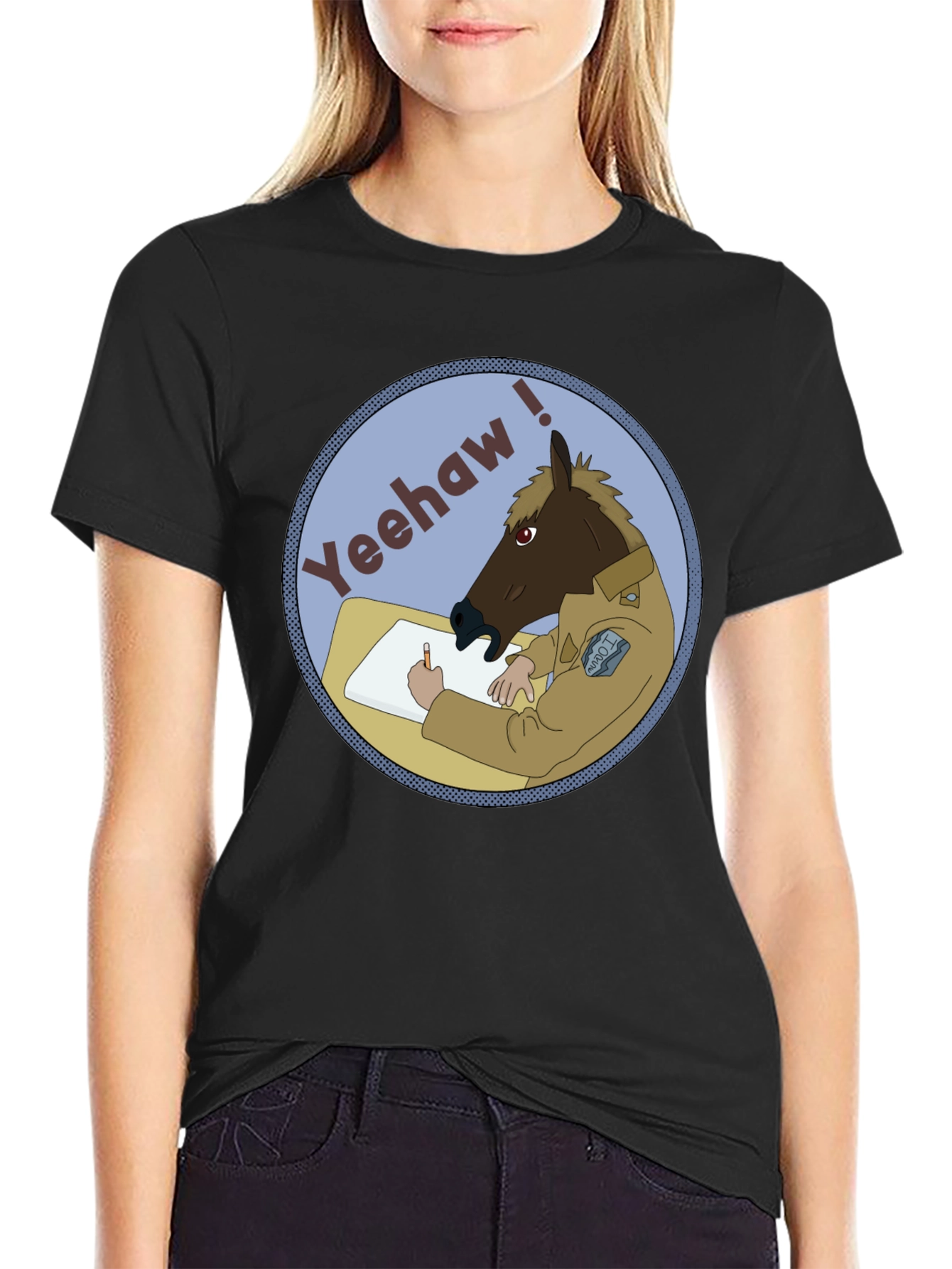 Black Yeehaw Horse T-Shirt - Funny Graphic Tee view 2