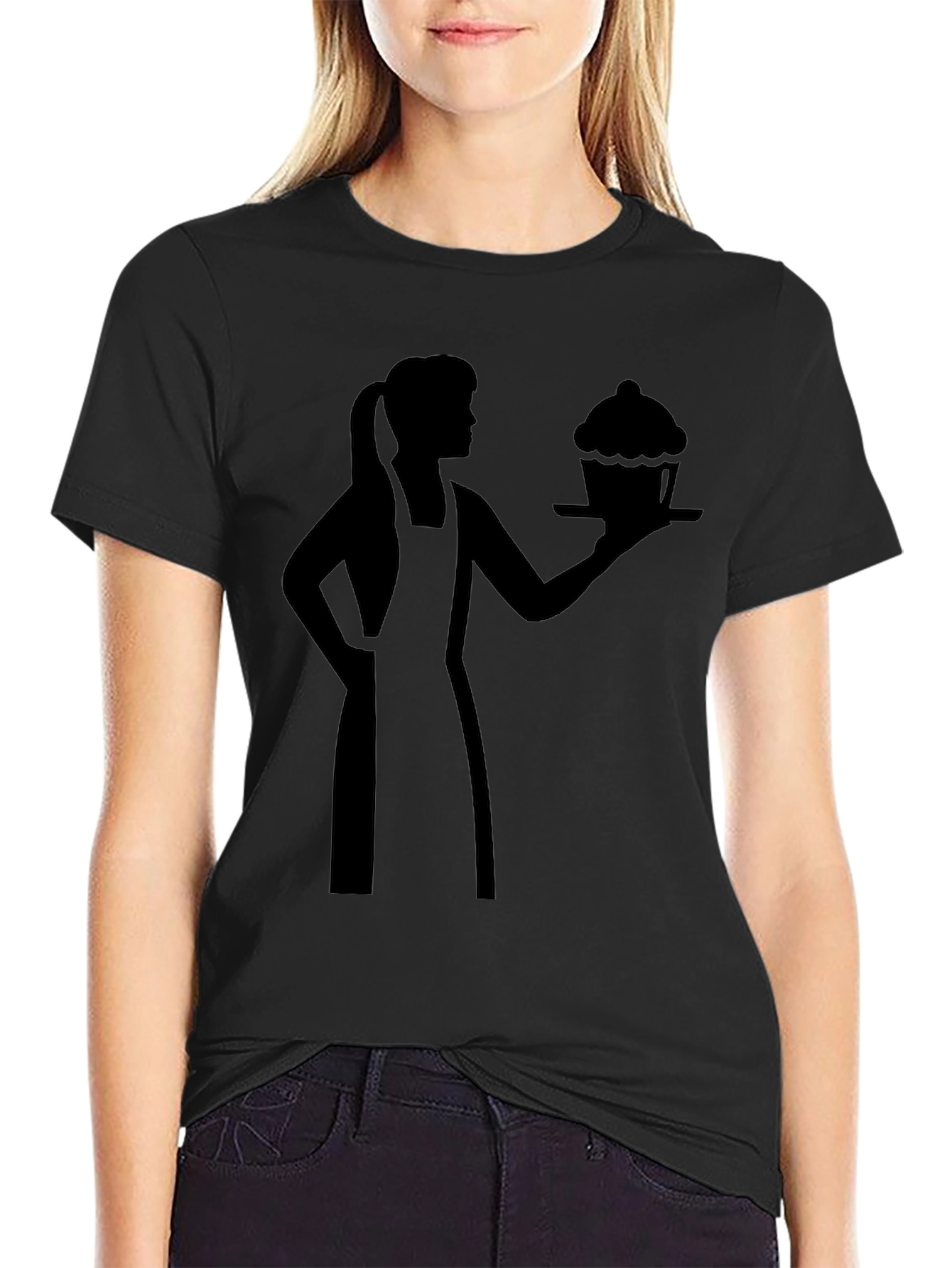 Black Baker Woman Cupcake Graphic T-Shirt view 2