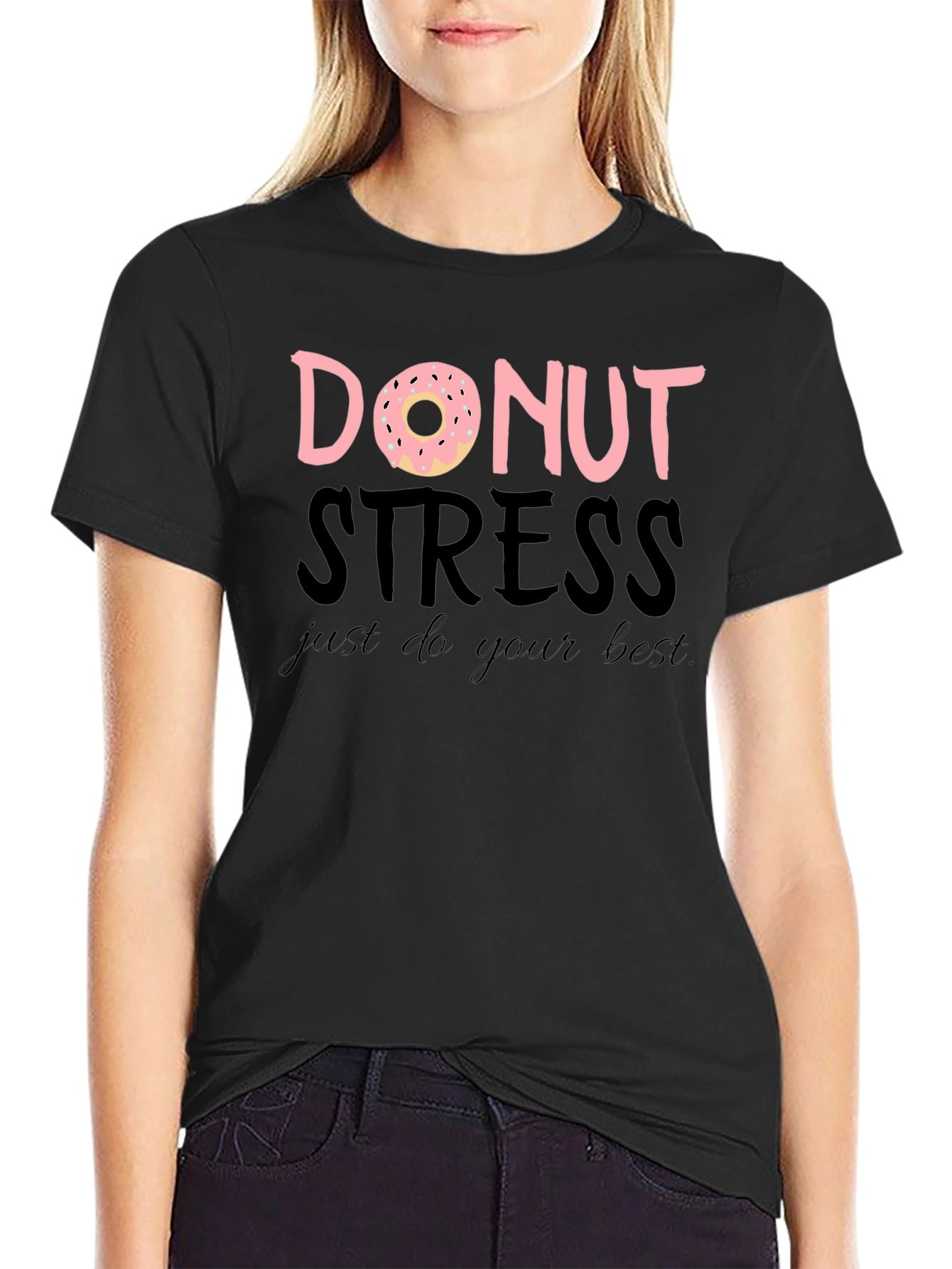 Black Donut Stress Funny Graphic Tee view 2