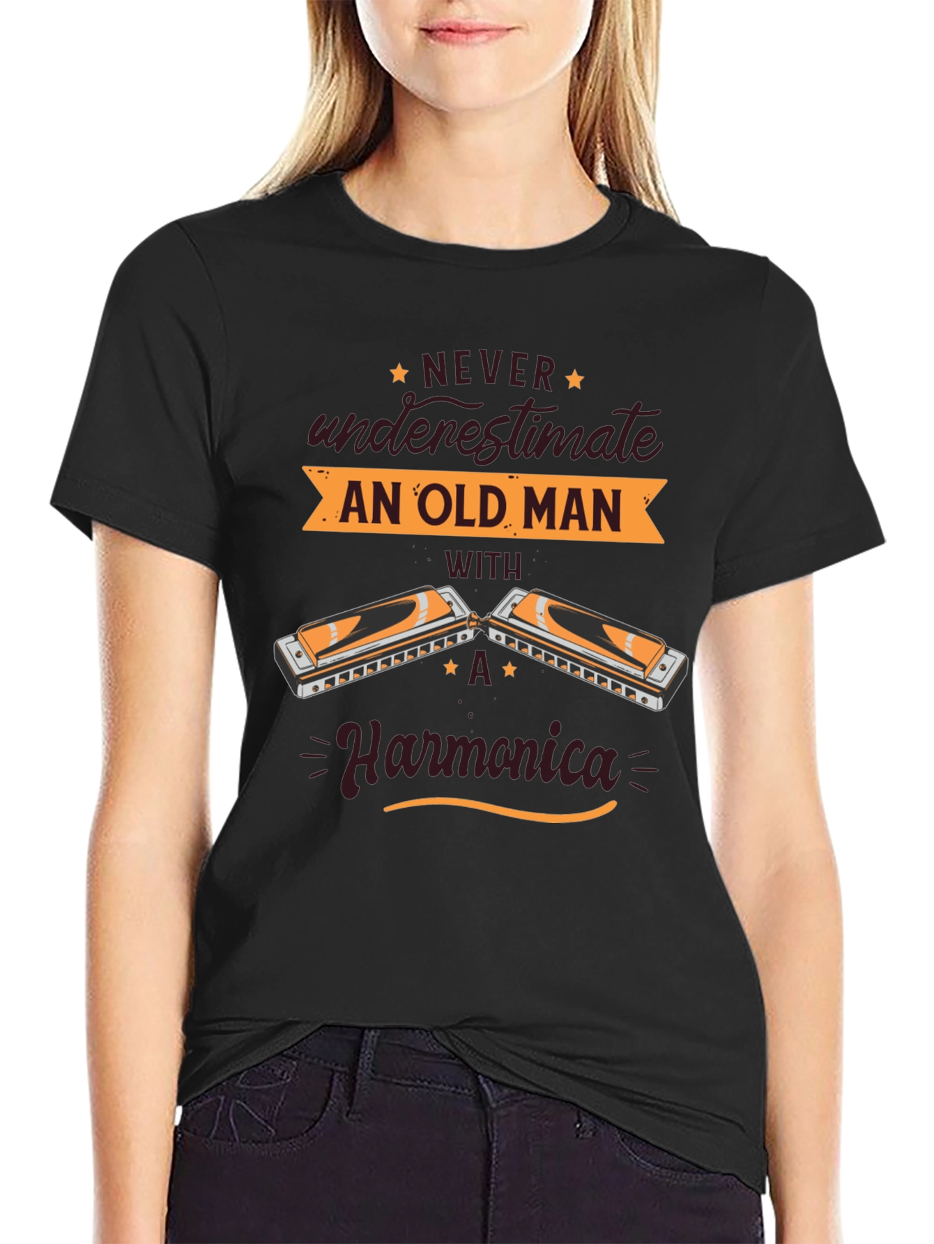 Black Old Man Harmonica T-Shirt  view 2