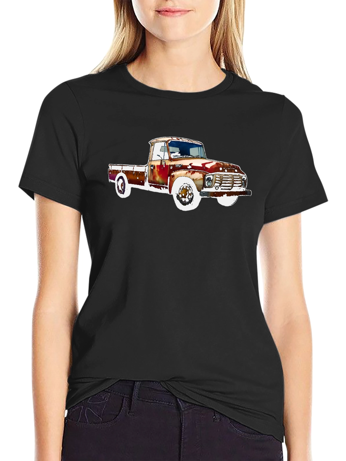 Black Vintage Truck Graphic Tee - Classic Car T-Shirt view 2
