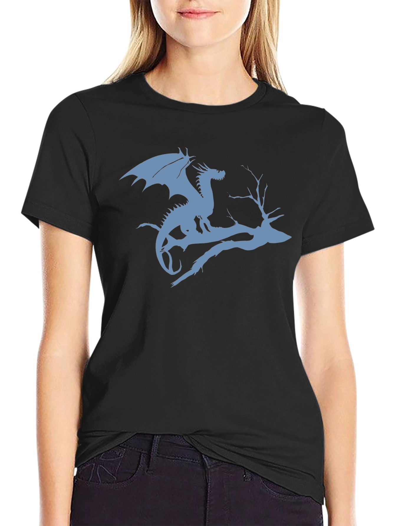 Black Dragon on Branch Graphic T-Shirt - Black view 2