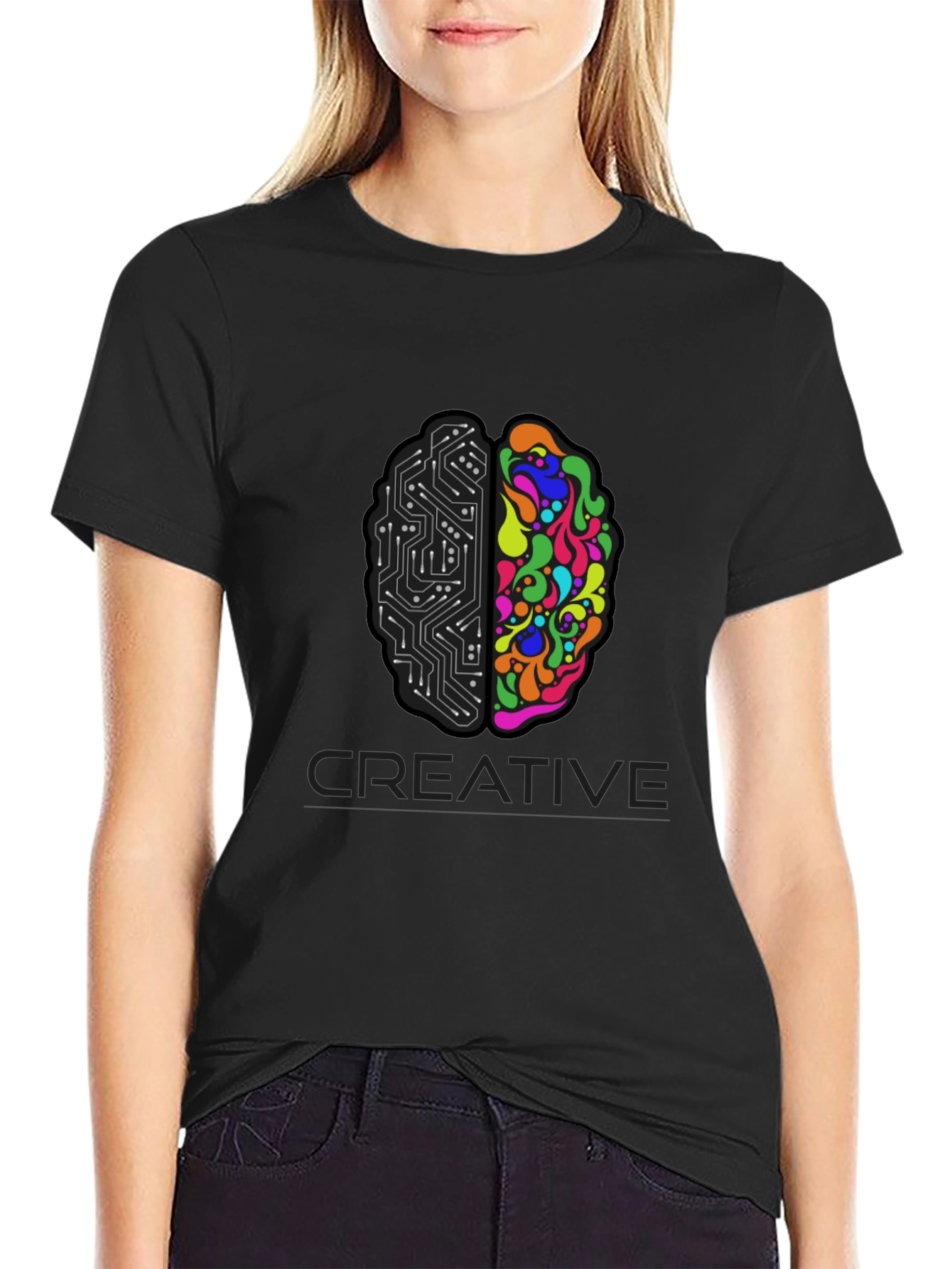 Black Creative Brain T-Shirt - Left & Right Brain Design view 2