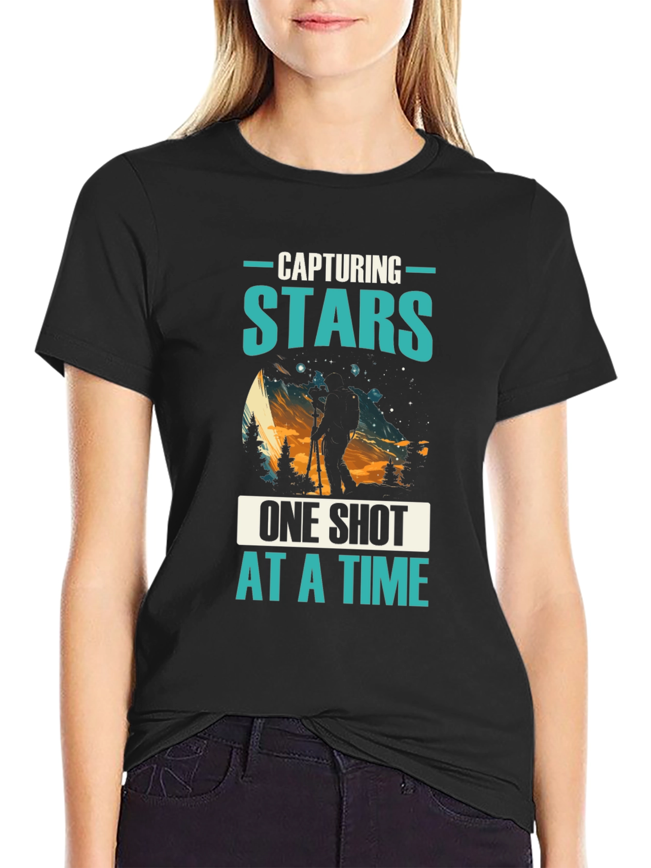 Black Capturing Stars T-Shirt: Photographer Night Sky Tee view 2