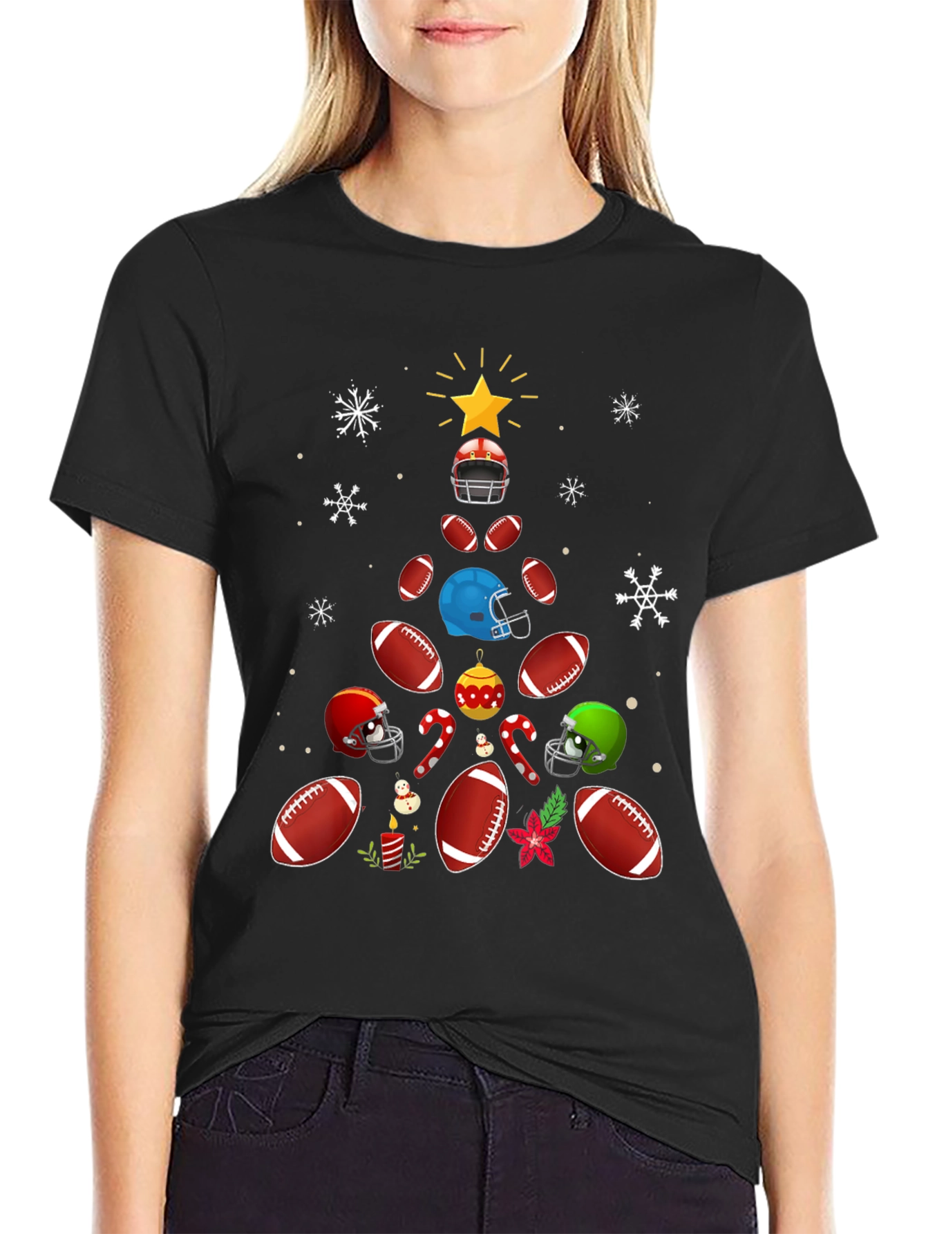 Black Football Christmas Tree T-Shirt view 2