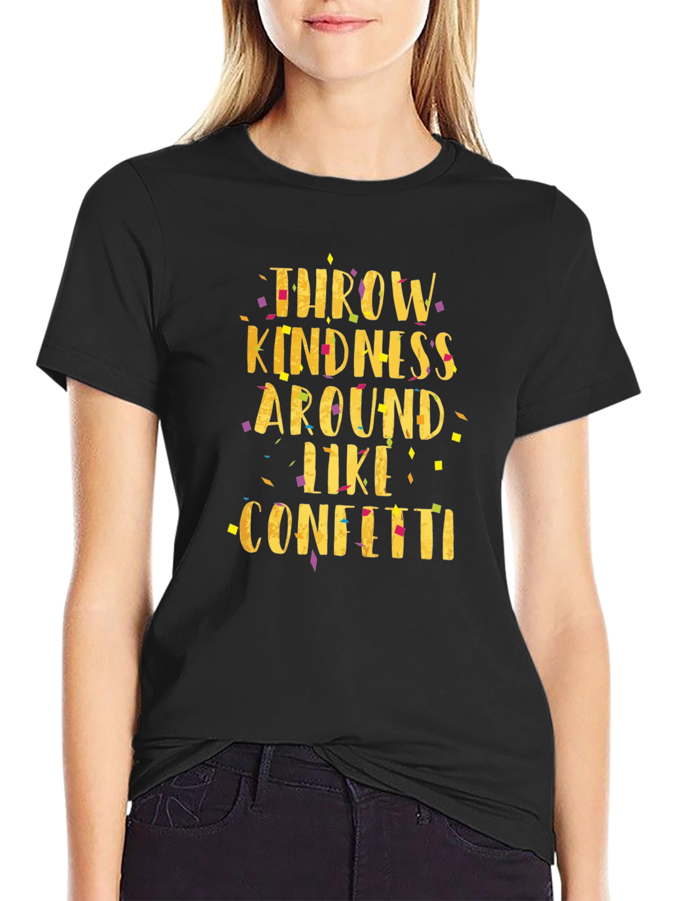 Black Throw Kindness Like Confetti Black T-Shirt view 2