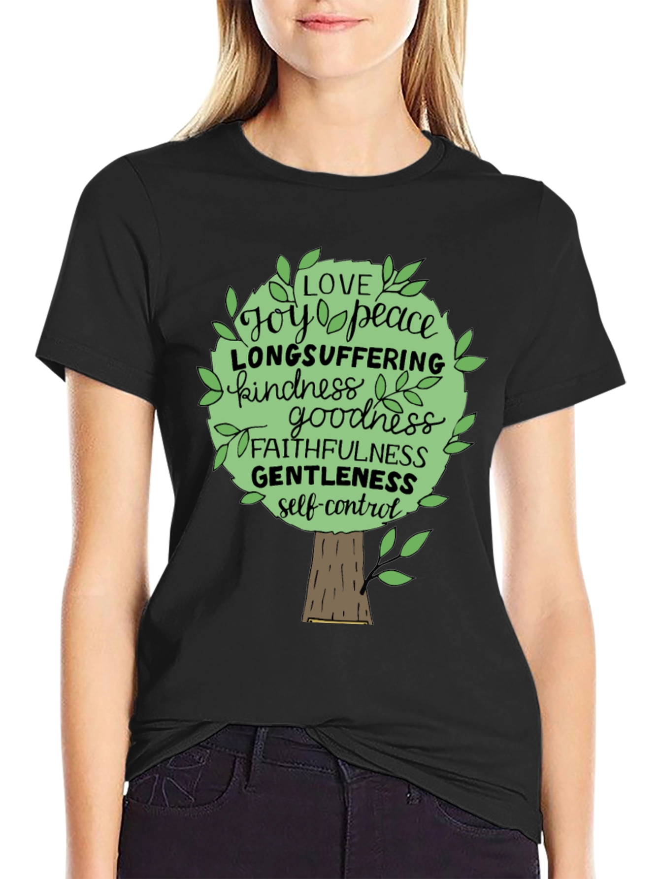 Black Fruit of the Spirit Tree T-Shirt Christian Gift view 2