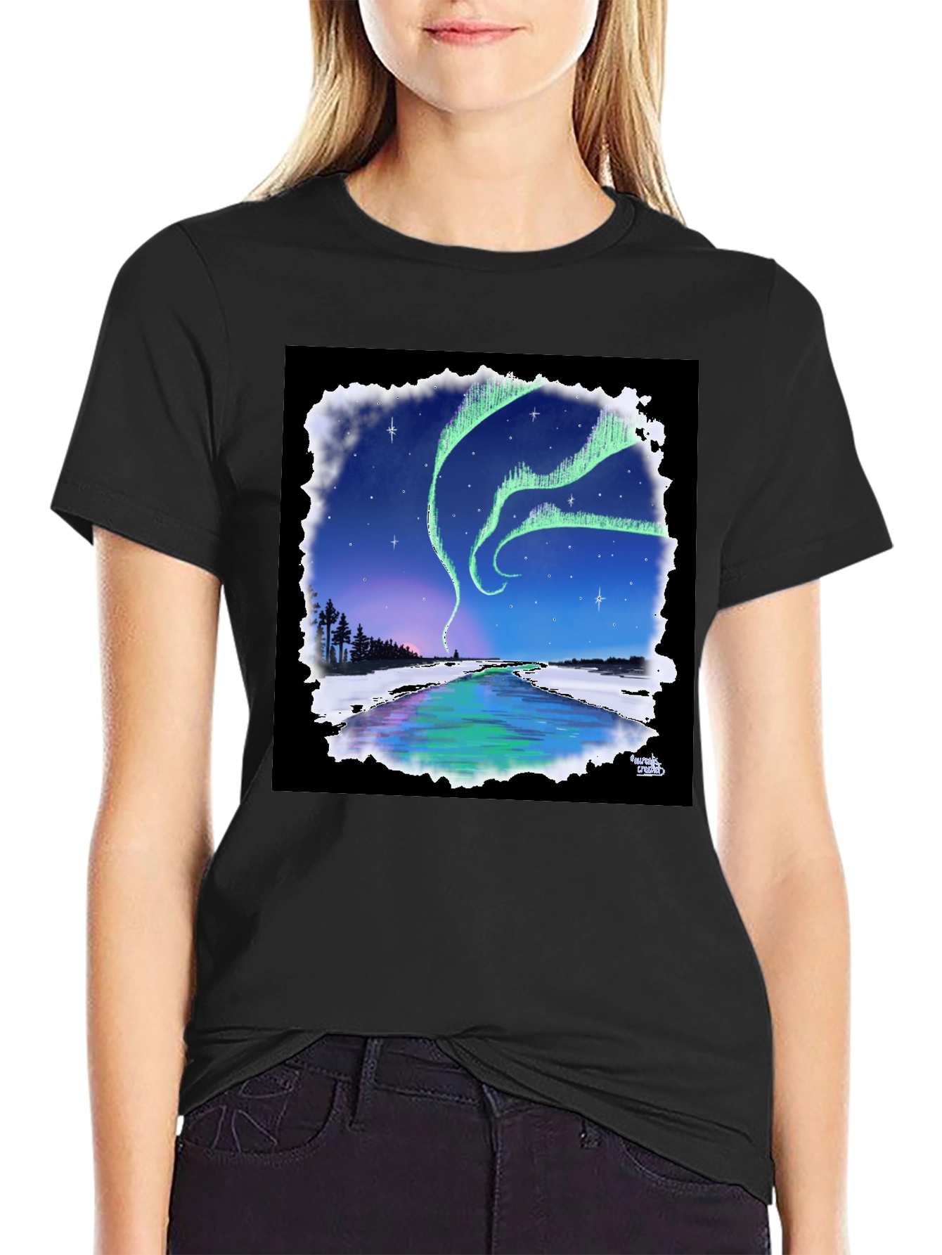 Black Aurora Borealis Graphic Tee - Northern Lights Design view 2