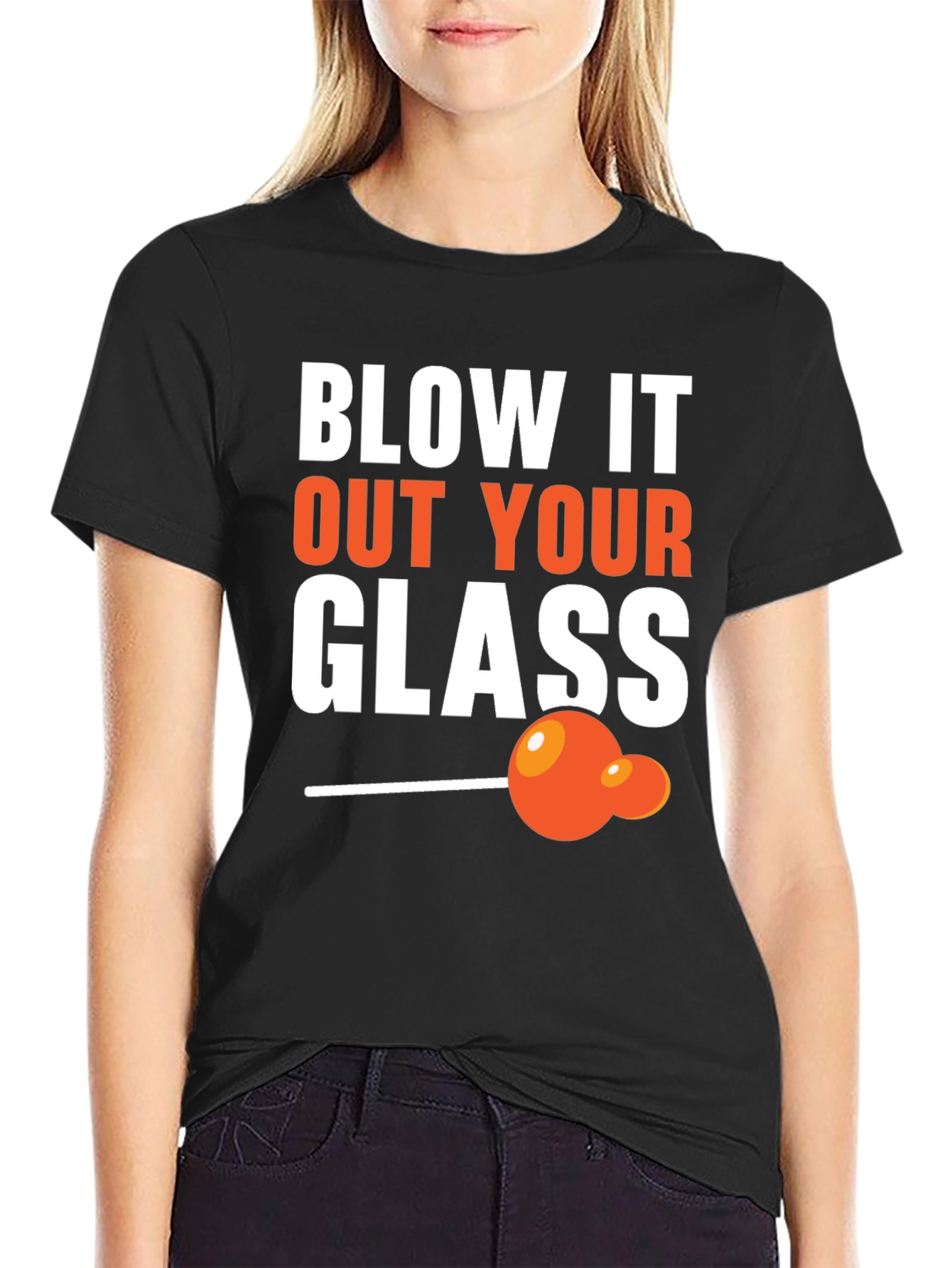Black Blow It Out Your Glass Funny T-Shirt view 2
