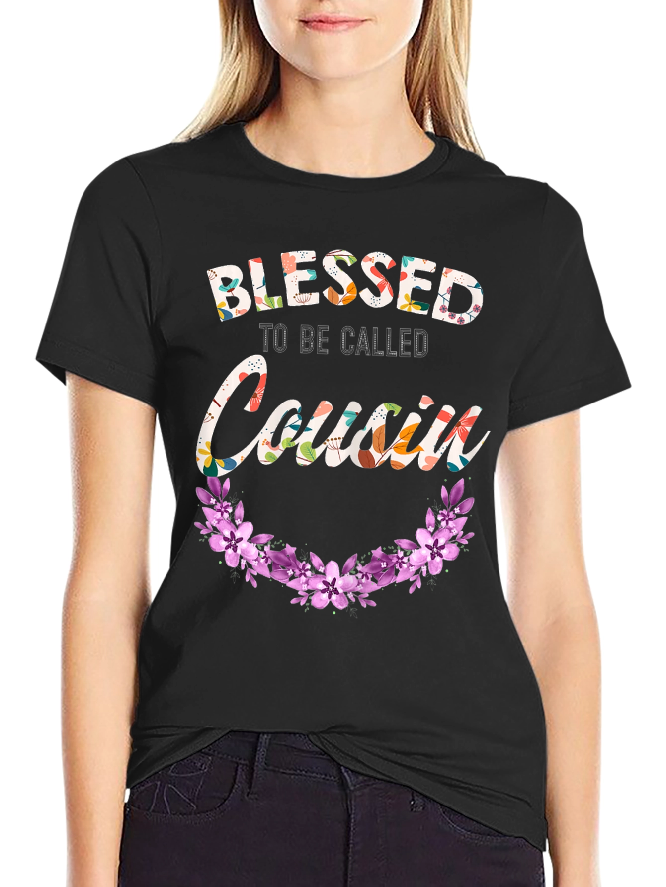 Black Blessed to be Called Cousin Floral T-Shirt view 2