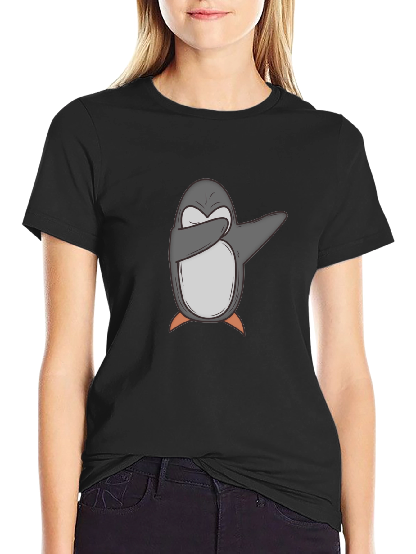 Black Dabbing Penguin Graphic Tee - Cool & Comfy view 2