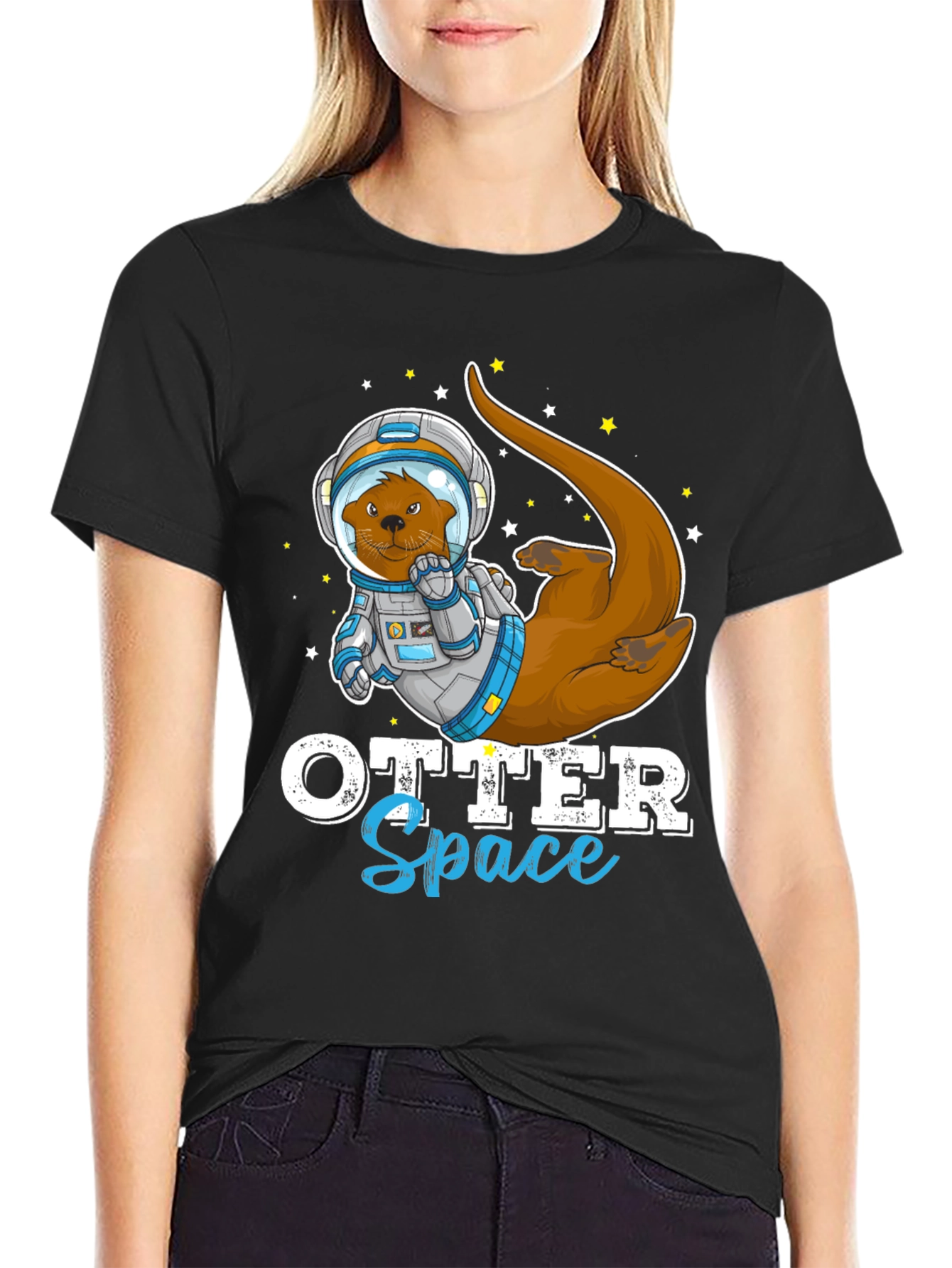Black Otter Space T-Shirt - Funny Astronaut Animal Tee view 2