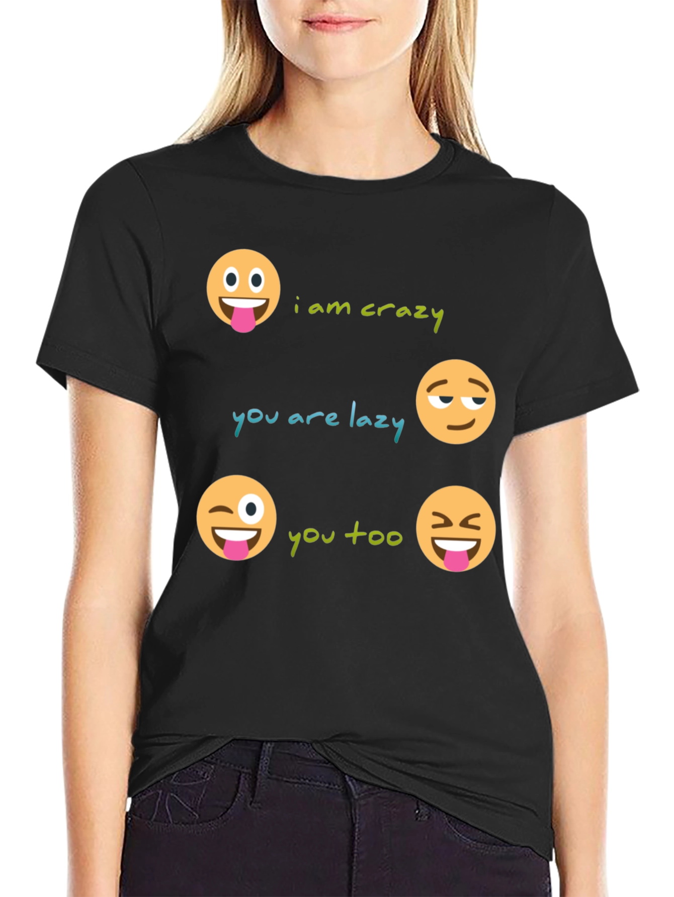Black Crazy Lazy Emoji Graphic Tee - Unisex view 2