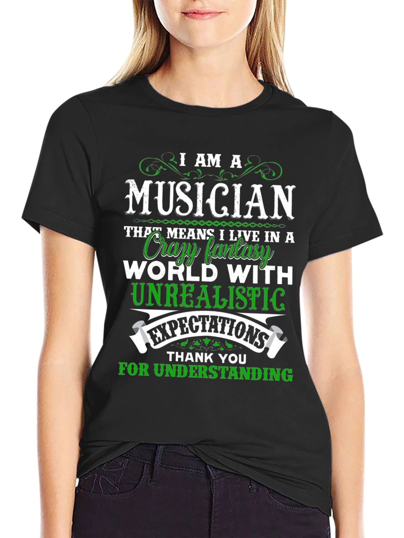 Black Musician Novelty T-Shirt - Crazy Fantasy World Design view 2