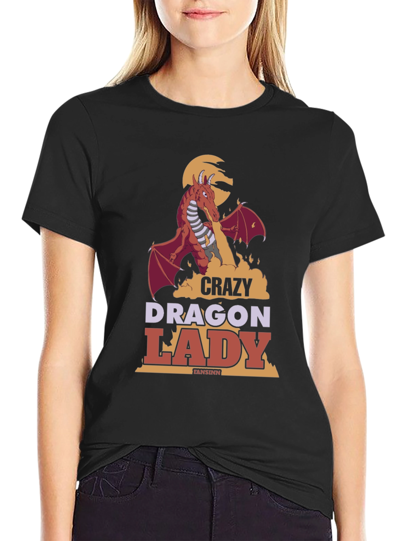 Black Crazy Dragon Lady T-Shirt view 2