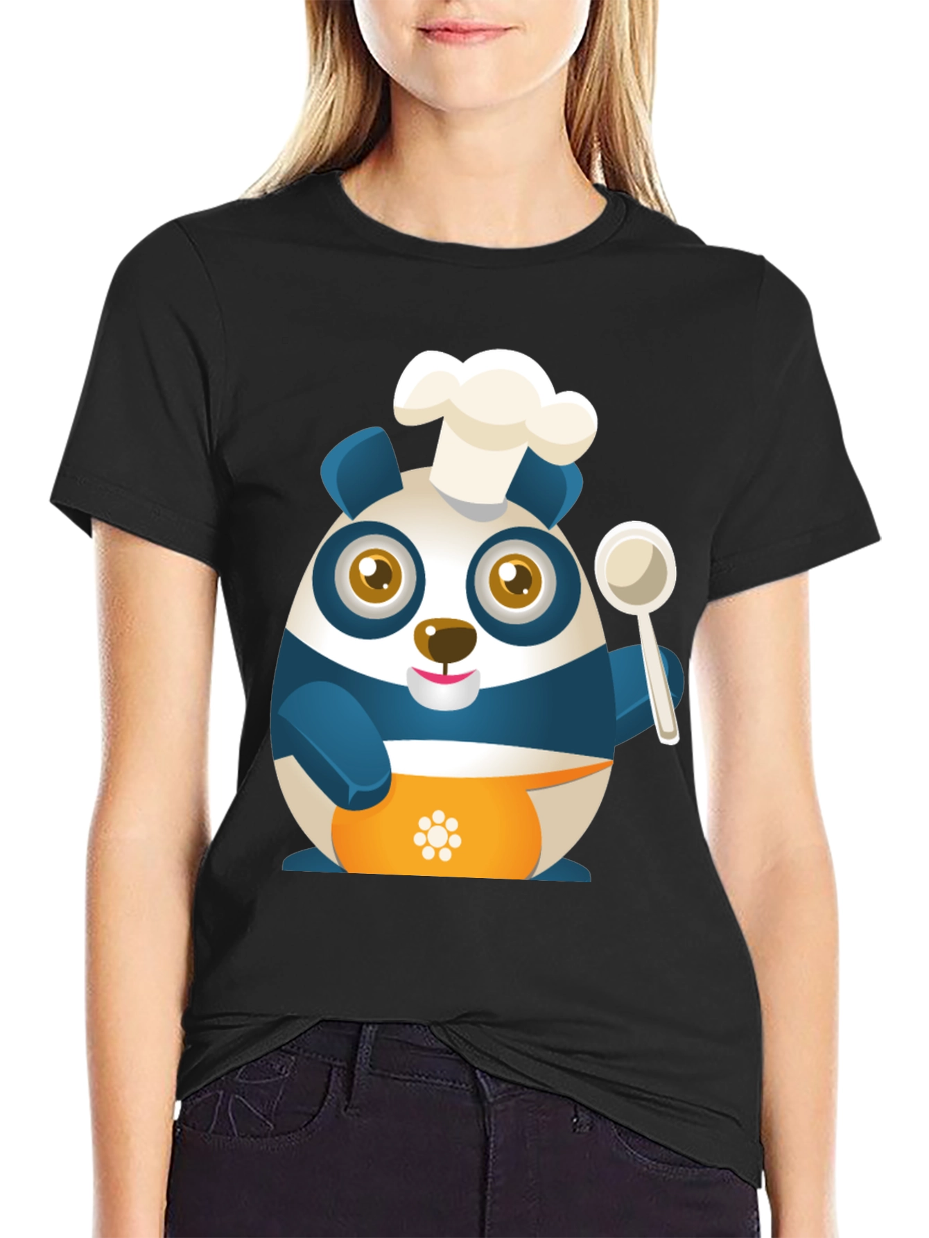 Black Chef Panda Black T-Shirt - Cute and Funny view 2