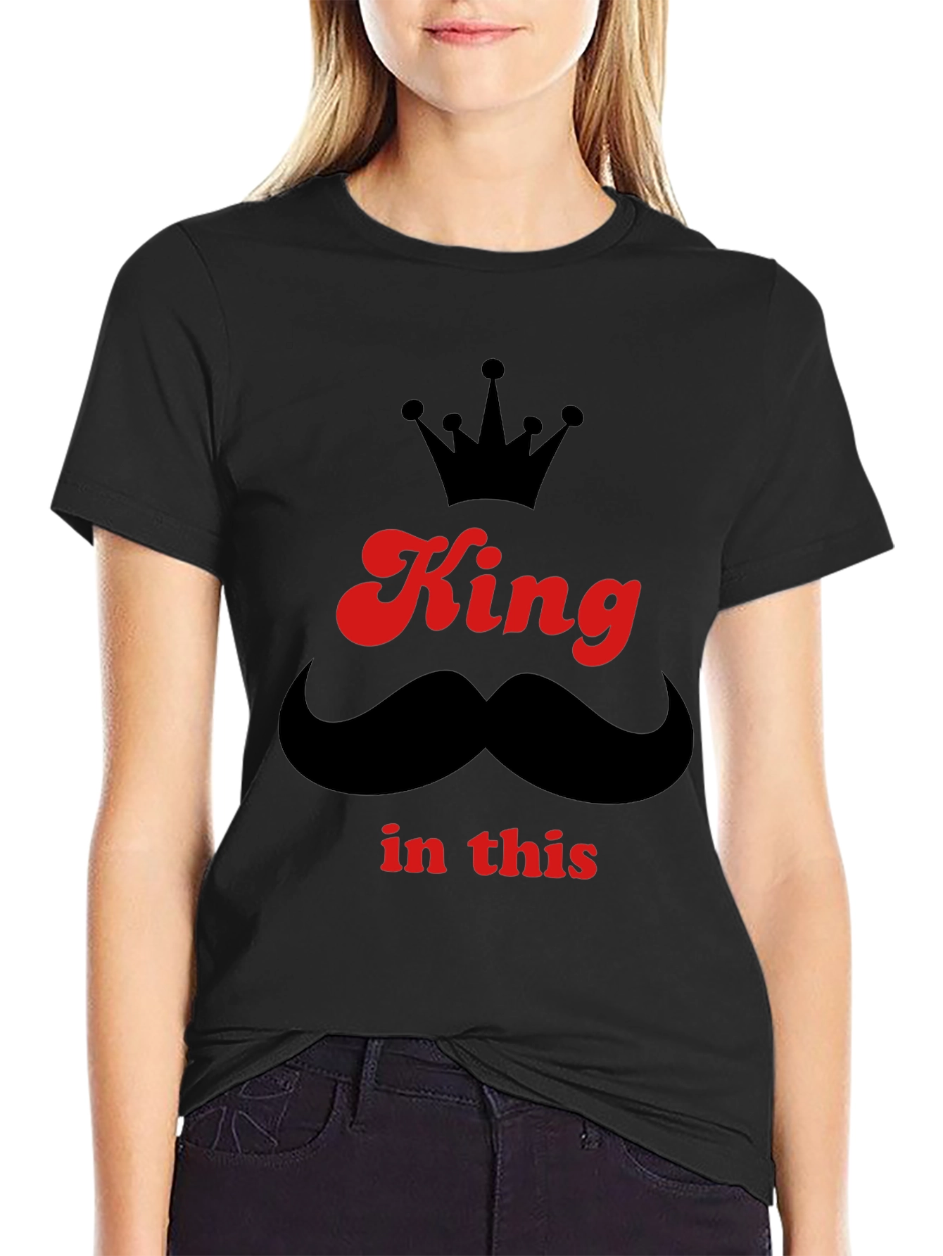 Black King In This T-Shirt - Crown & Mustache Graphic view 2