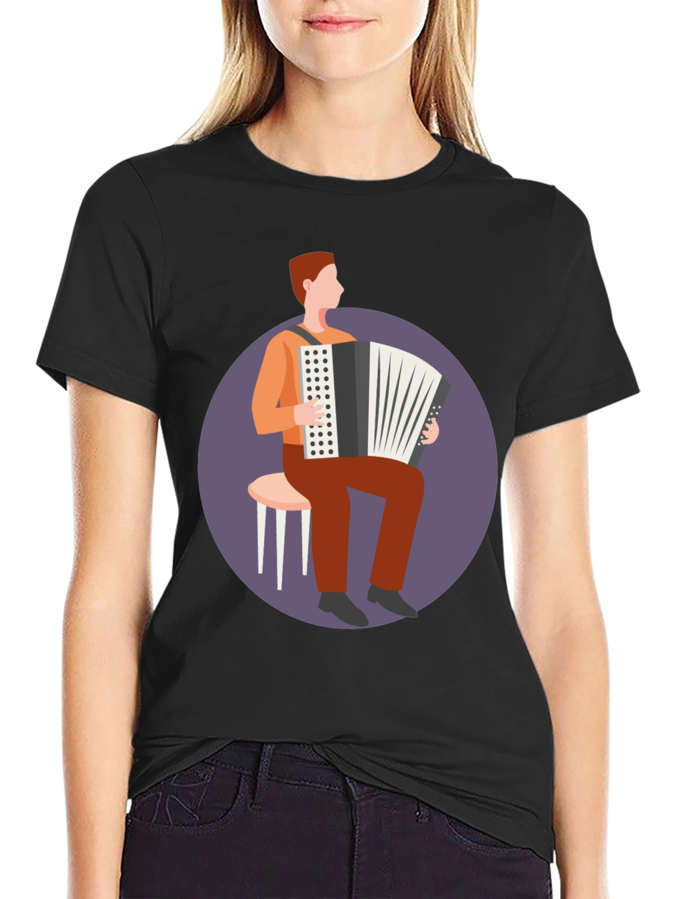 Black Accordion Player Graphic Tee - Musician T-Shirt view 2