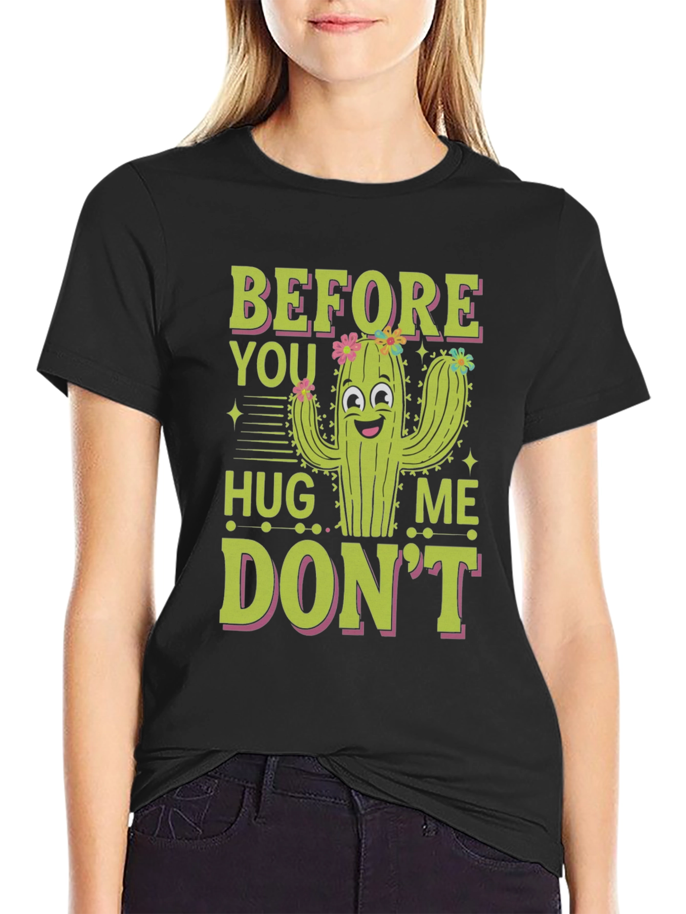 Black Funny Cactus Graphic T-Shirt view 2