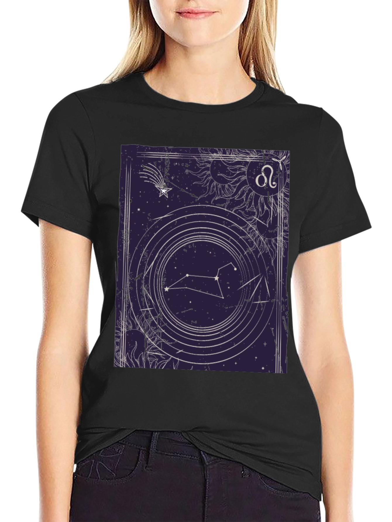 Black Leo Zodiac Graphic Tee - Celestial Constellation T-Shirt view 2