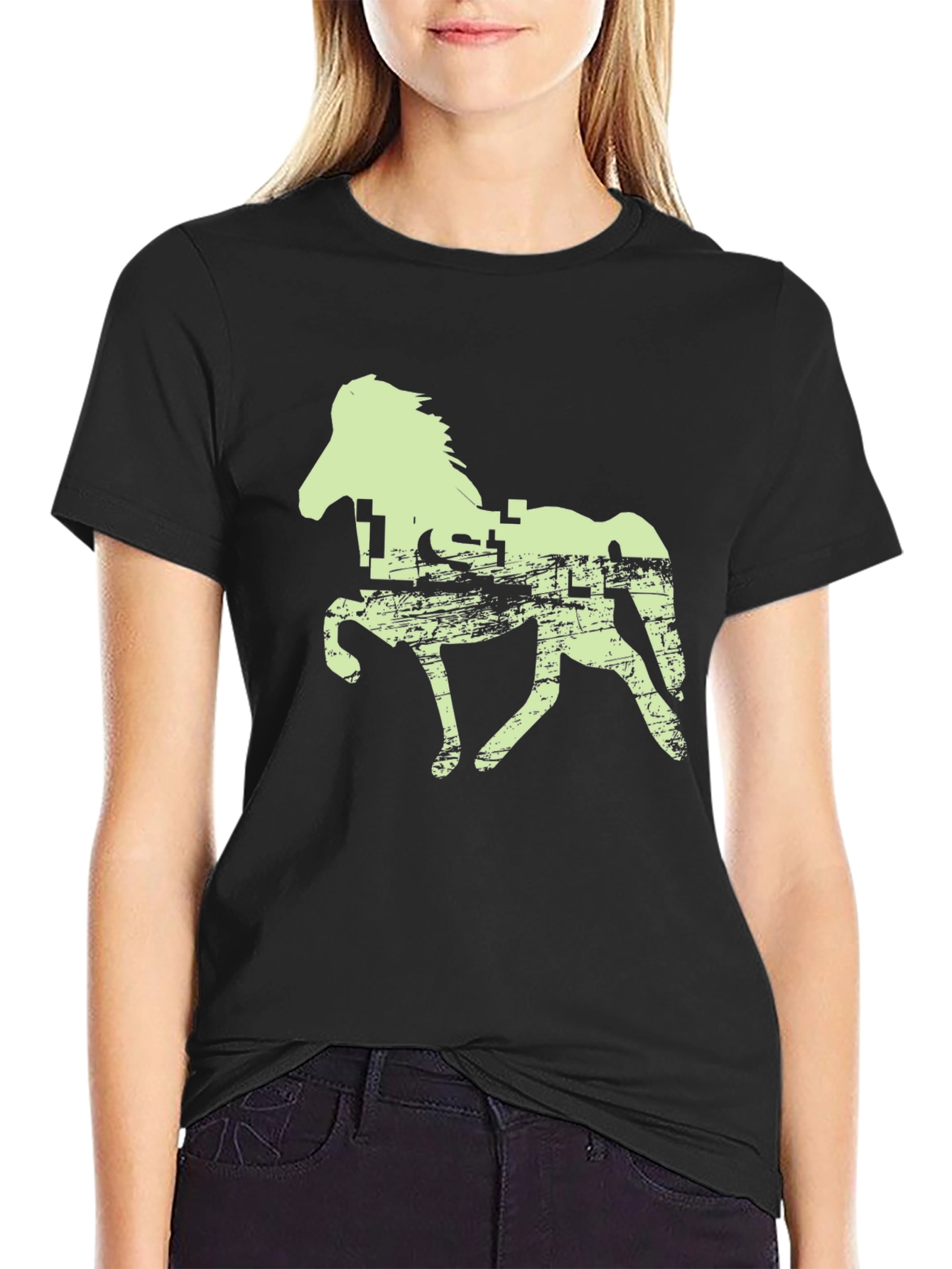 Black Horse Graphic Tee - Black Cotton T-Shirt view 2