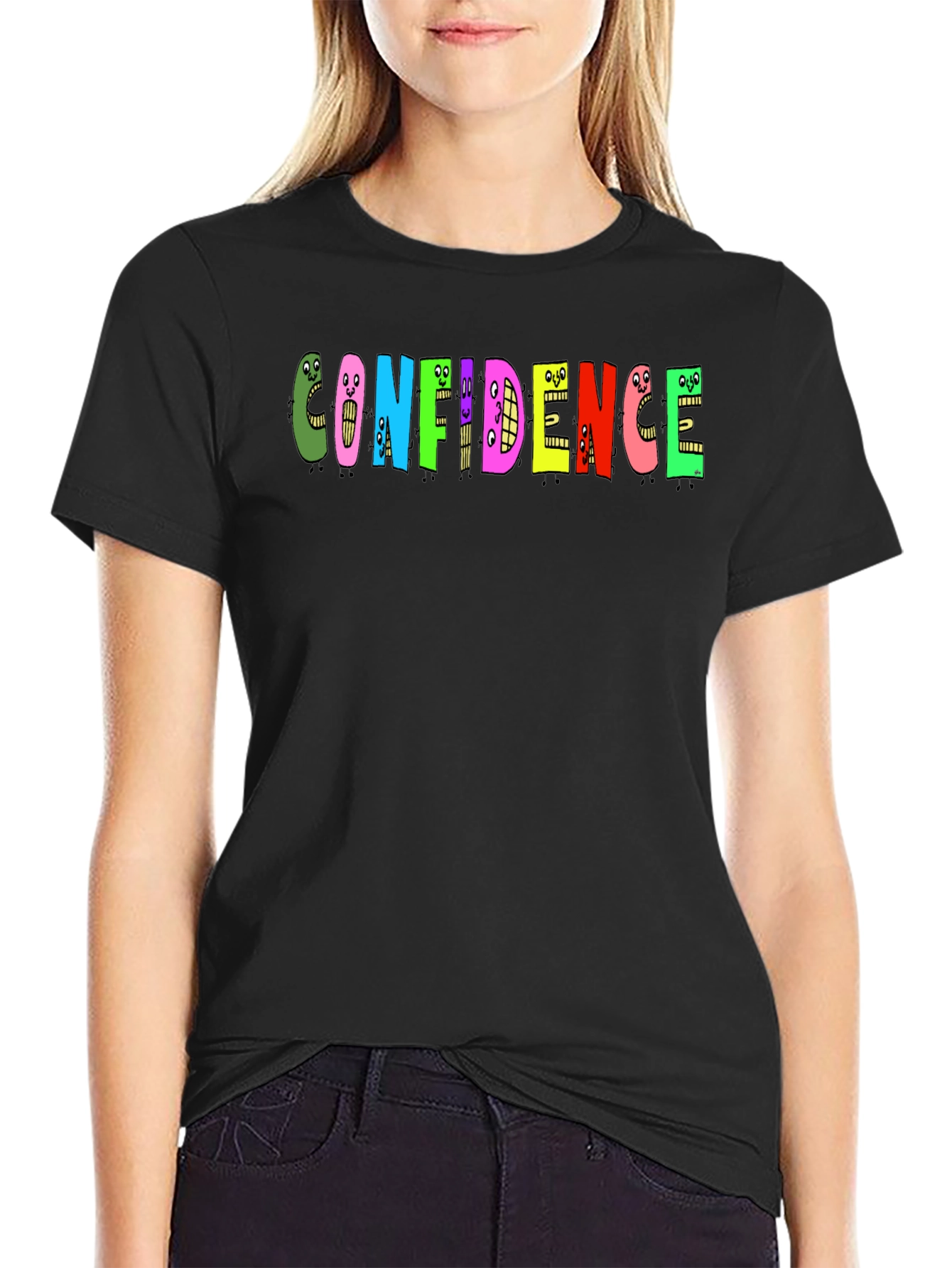 Black Confidence Graphic Tee - Black Cotton T-Shirt view 2