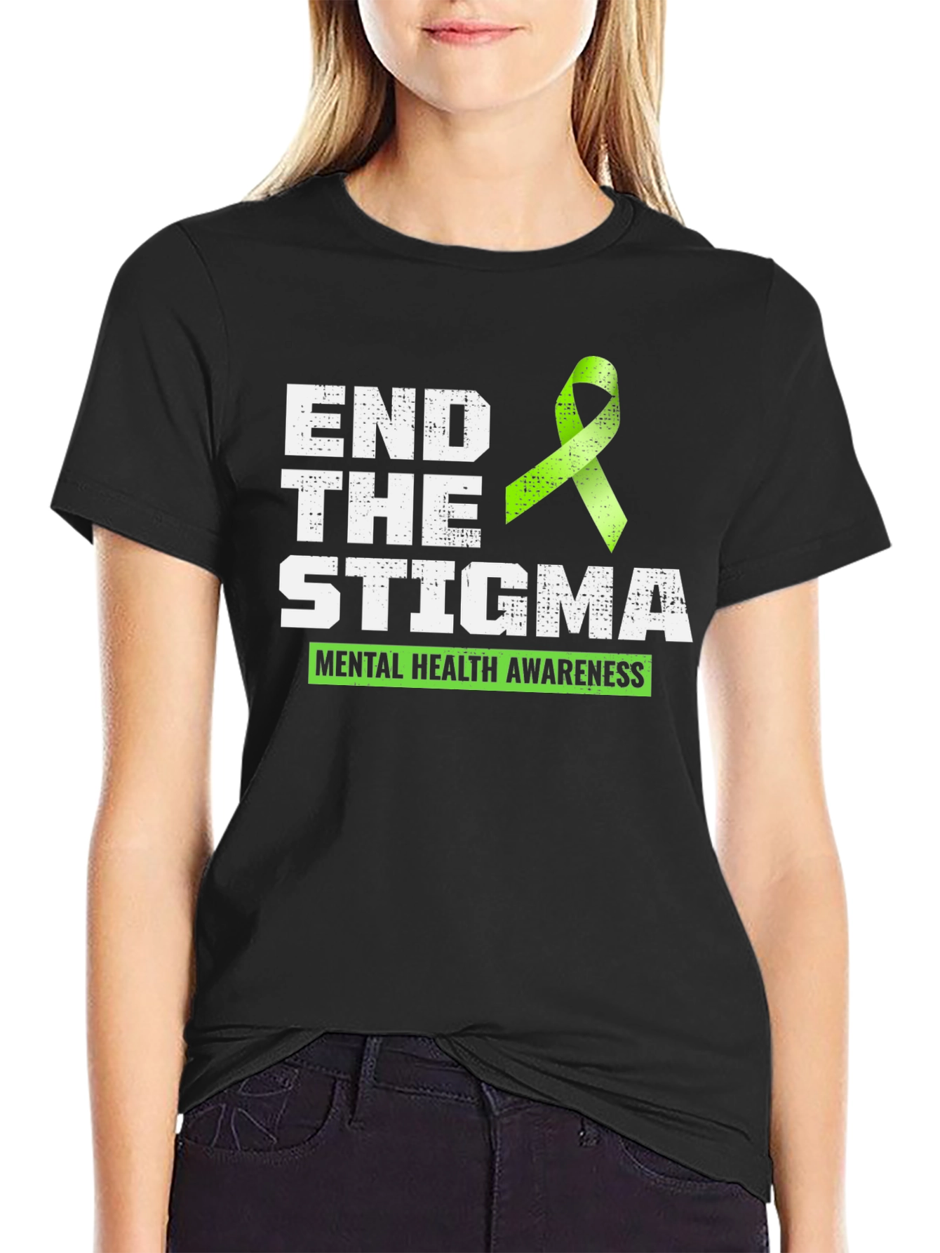 Black End the Stigma Mental Health Awareness T-Shirt view 2