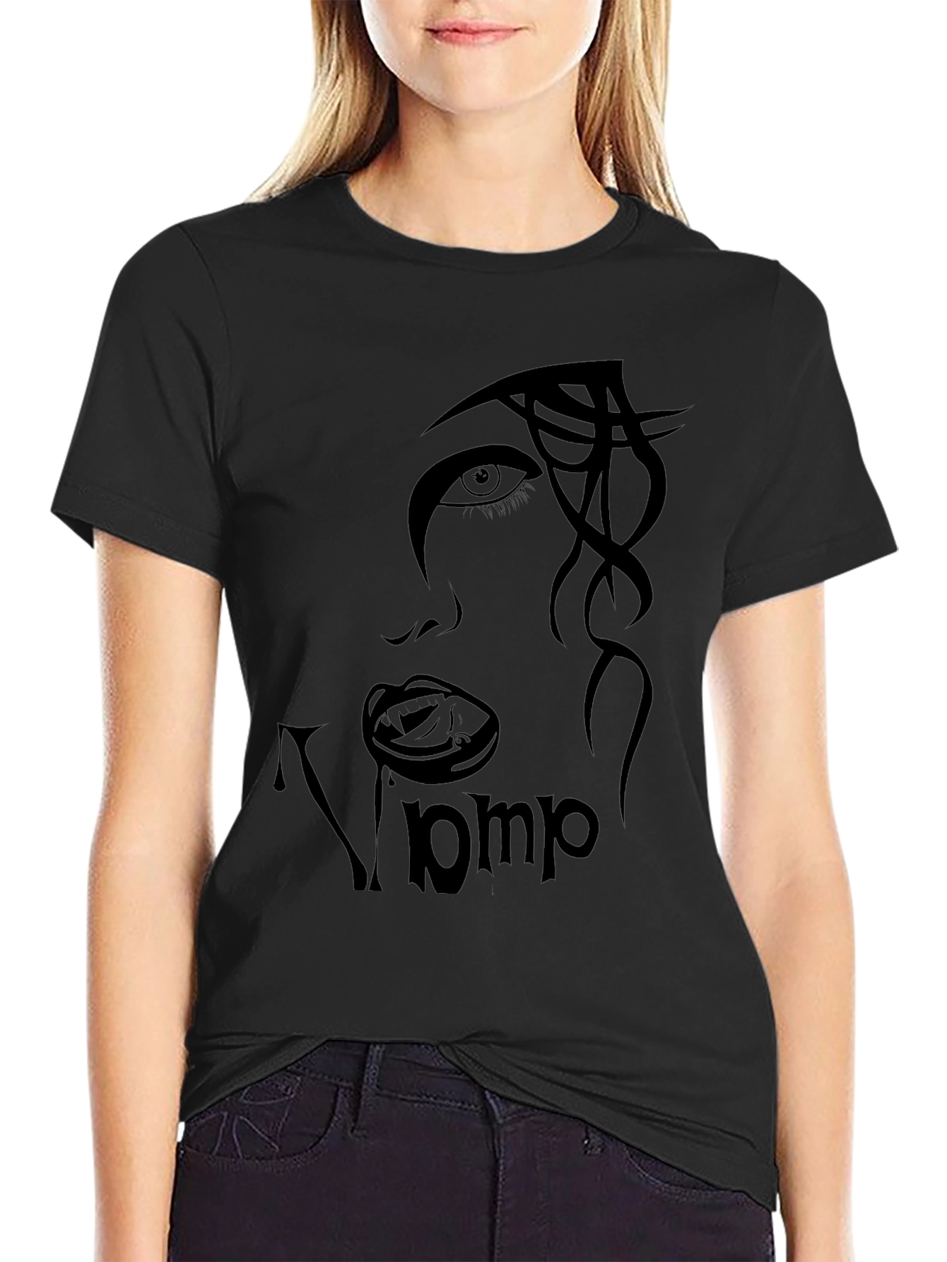 Black Vamp Face Graphic Black T-Shirt view 2