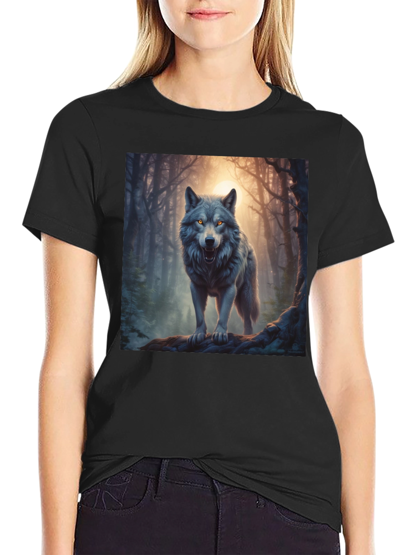 Black Wolf Graphic Tee - Forest Predator Print view 2