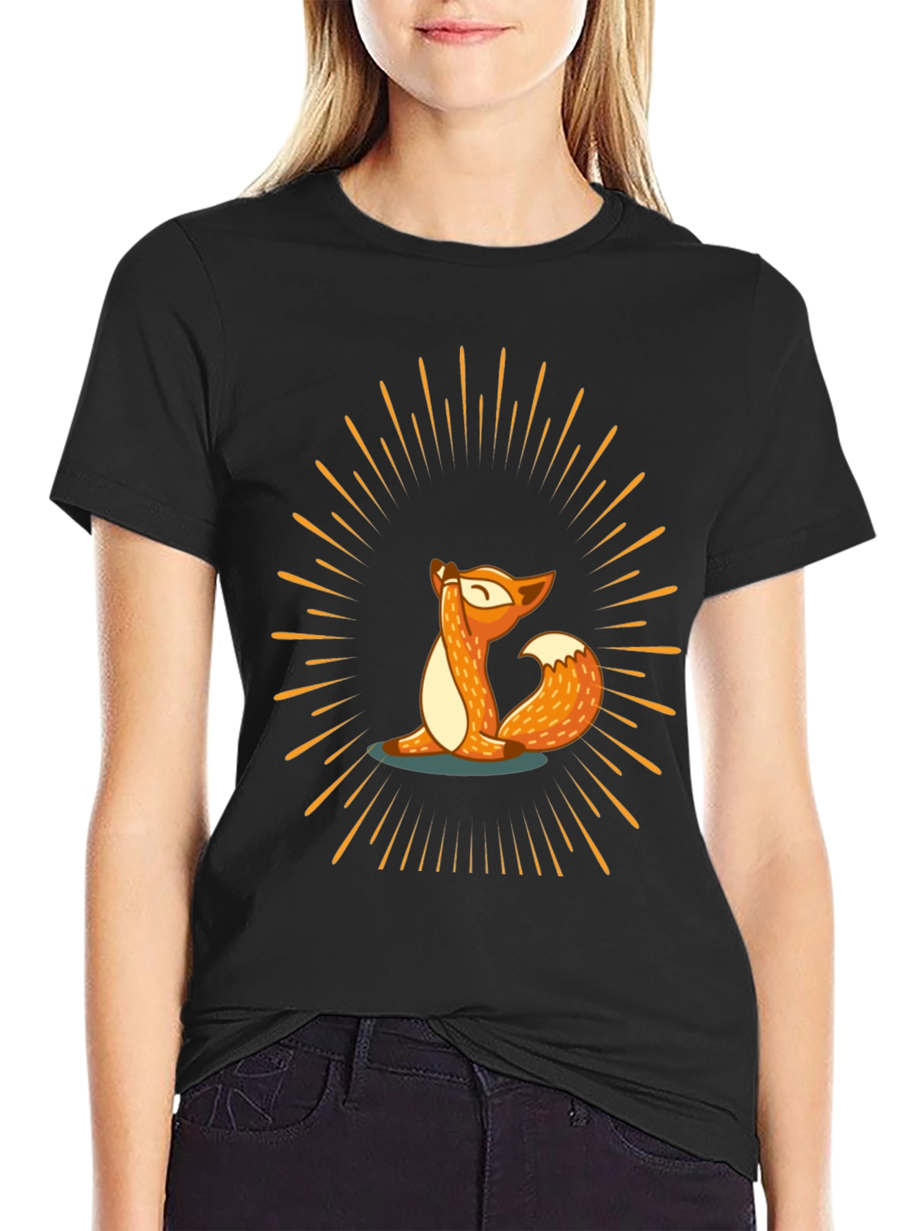 Black Yoga Fox Tee - Meditate in Style view 2