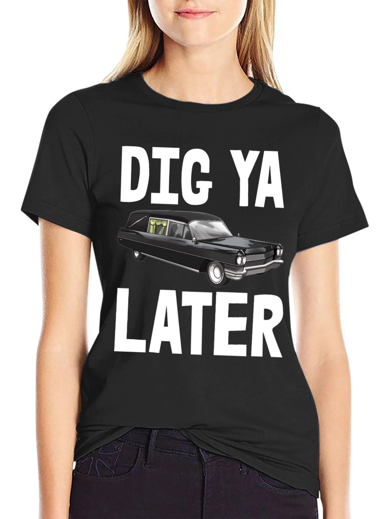 Black Dig Ya Later Hearse T-Shirt view 2