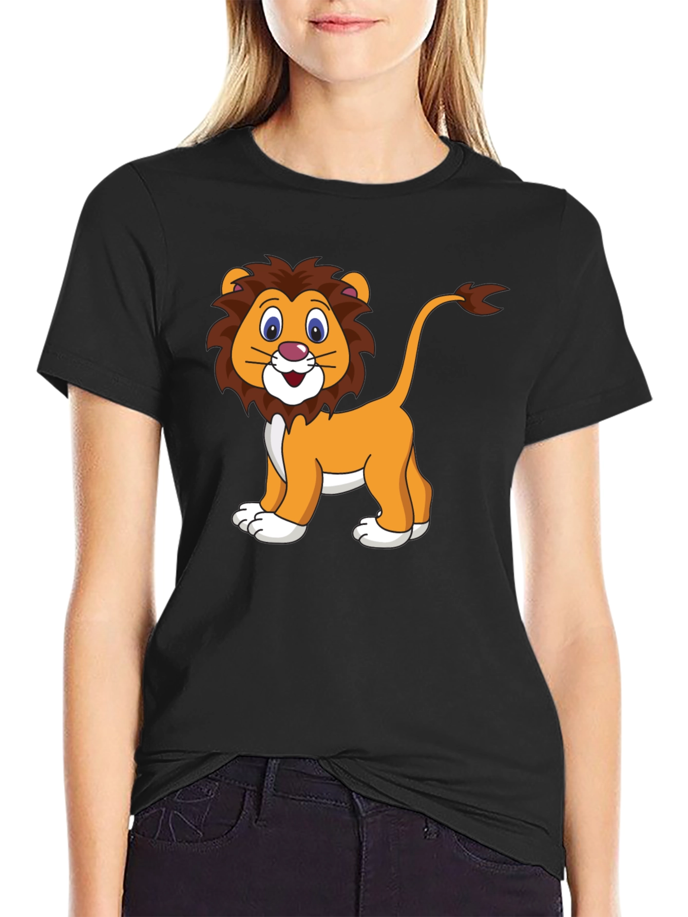 Black Cartoon Lion Black T-Shirt view 2