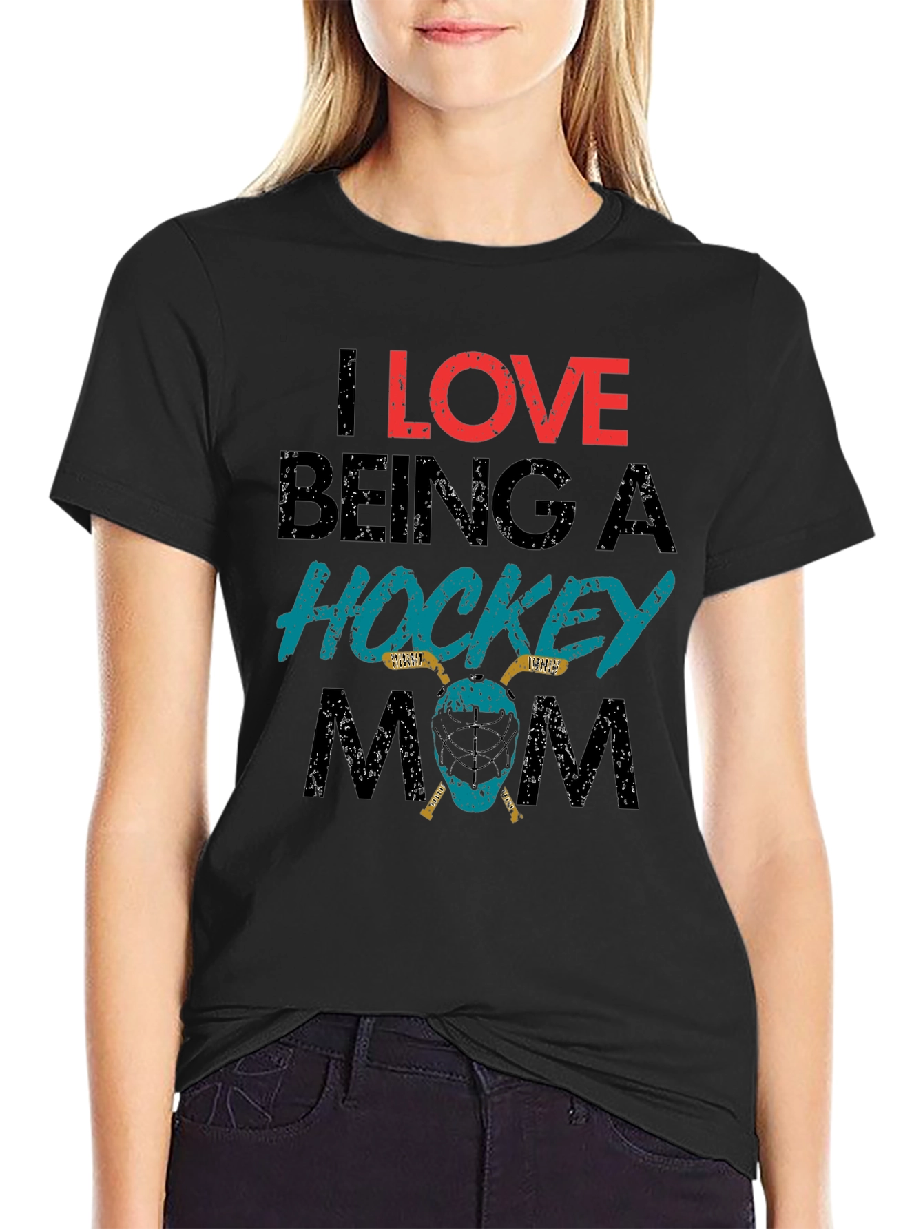 Black I Love Being a Hockey Mom T-Shirt view 2