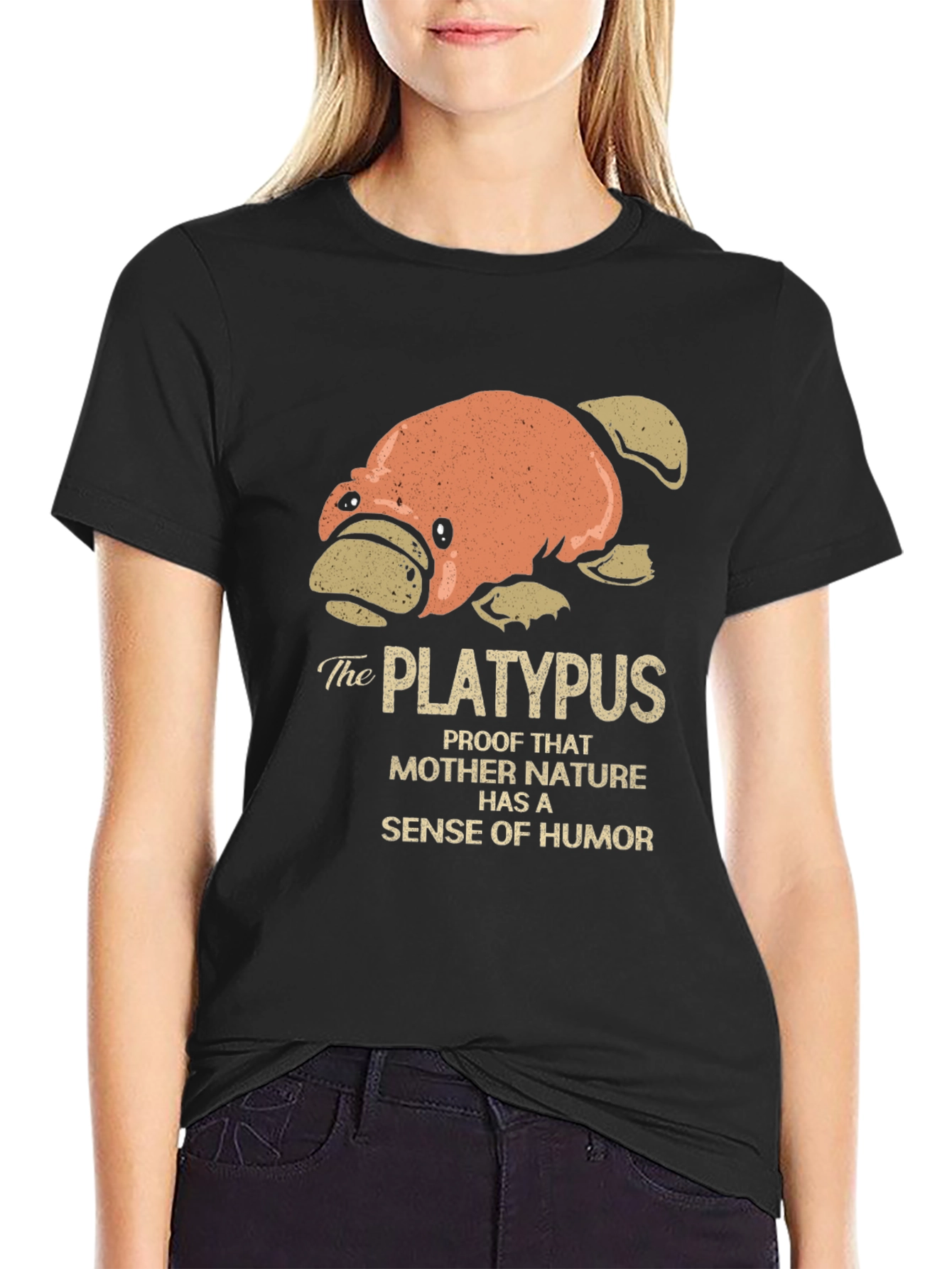 Black Funny Platypus Humor T-Shirt - Mother Nature Joke Tee view 2