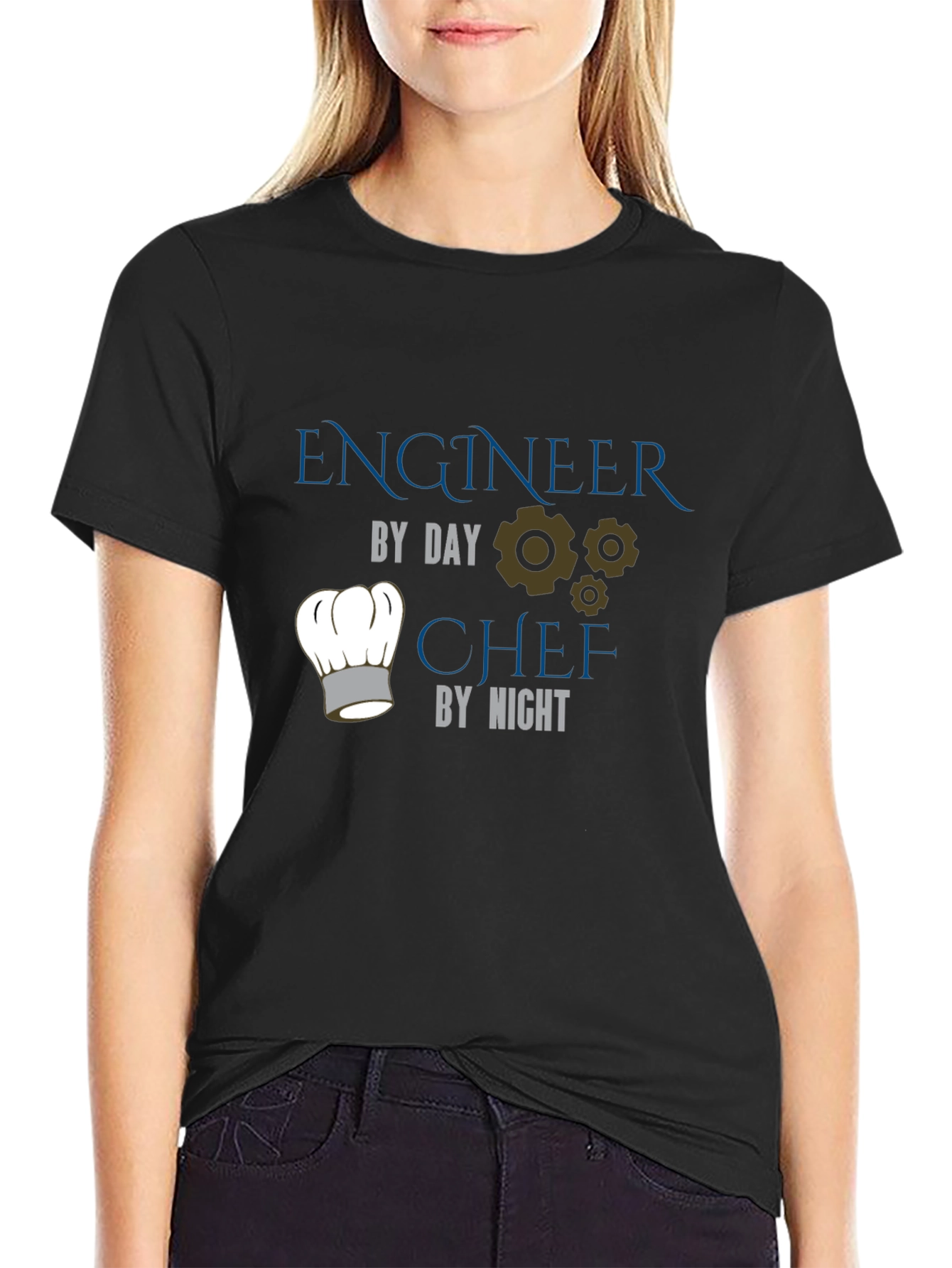 Black Engineer by Day, Chef by Night Black T-Shirt view 2