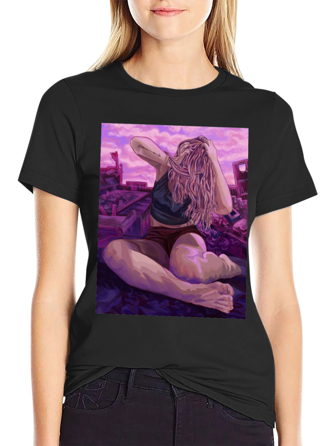 Black Artistic Woman on Ruins Graphic Tee - Unisex view 2