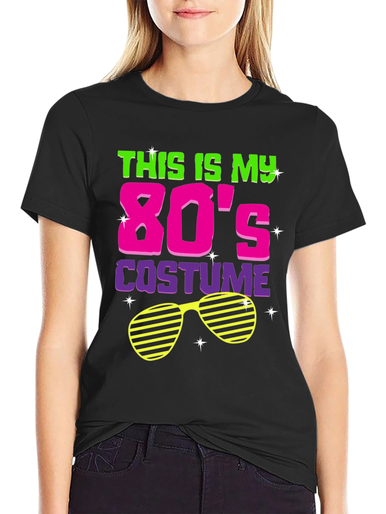 Black Retro 80s Costume T-Shirt view 2