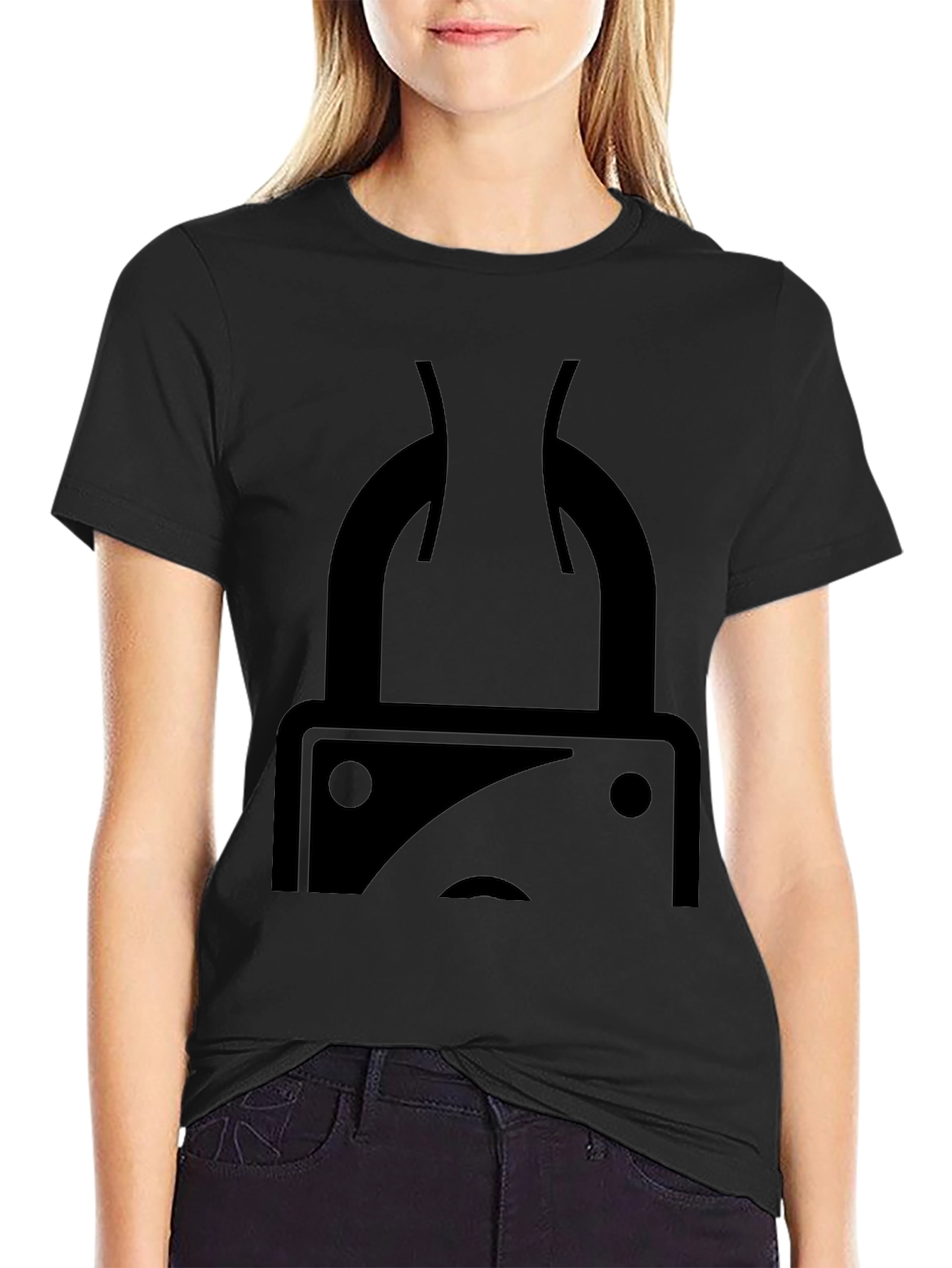 Black Sad Lock Graphic Tee - Casual Black T-Shirt view 2
