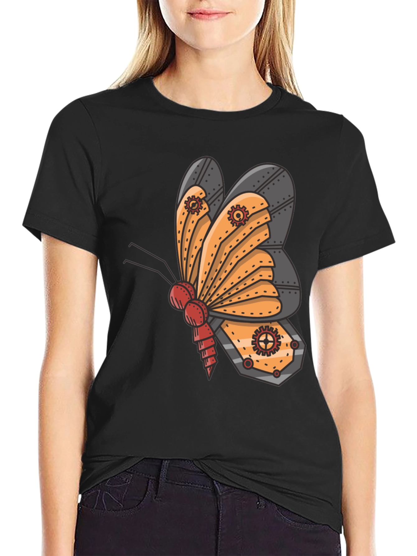 Black Steampunk Butterfly Graphic Tee - Unique Insect Design view 2