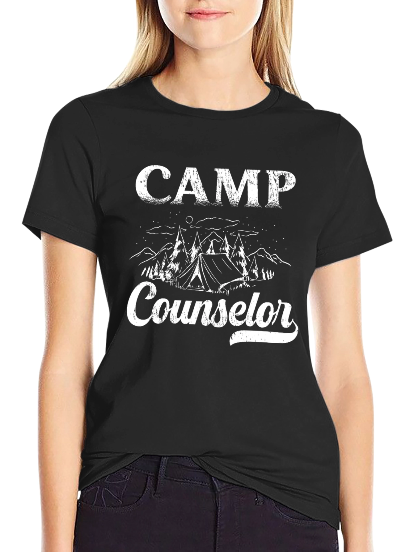 Black Camp Counselor Black Graphic T-Shirt view 2