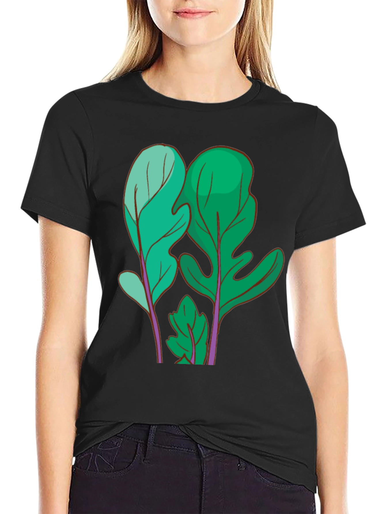 Black Leaf Print T-Shirt view 2