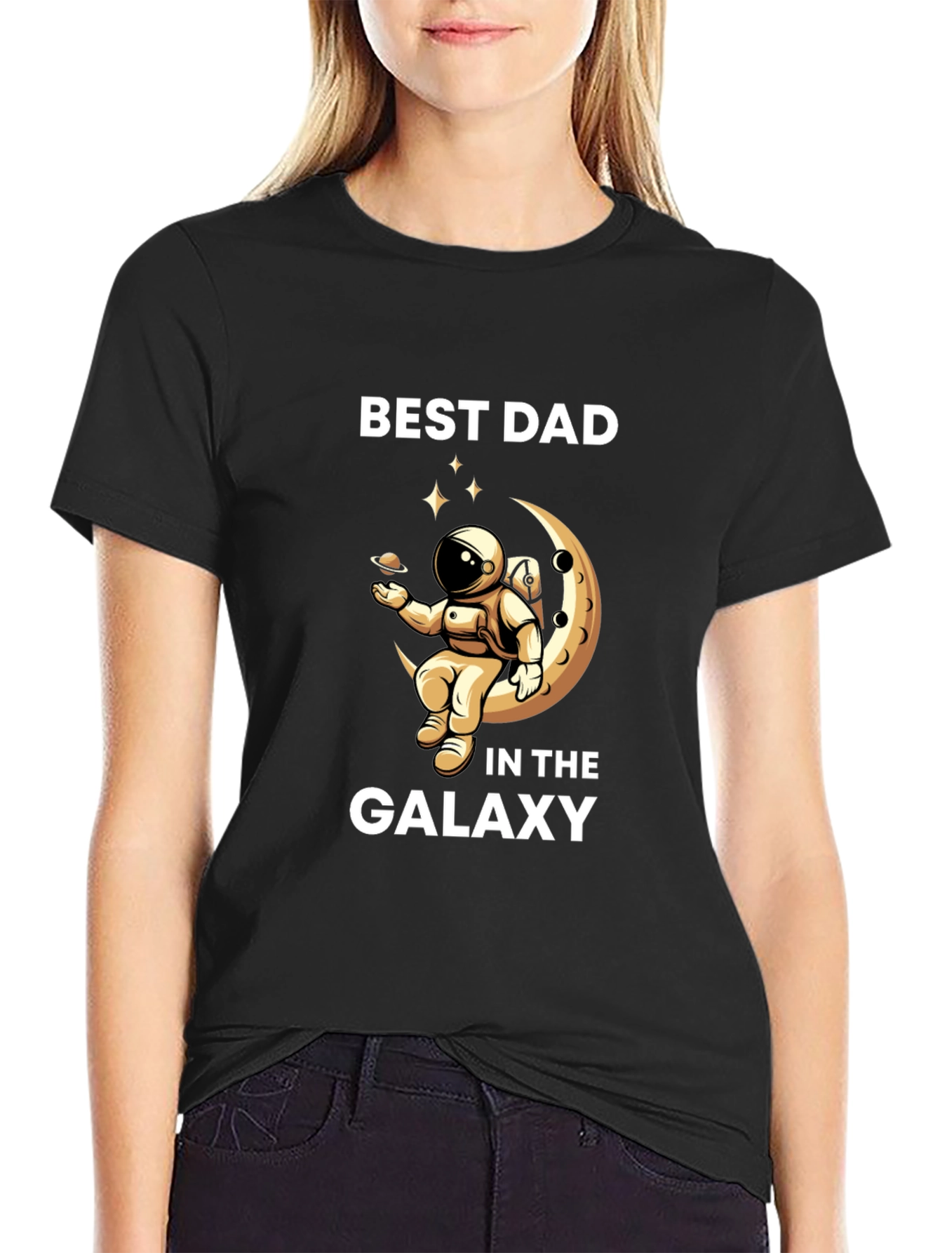Black Best Dad Galaxy T-Shirt view 2